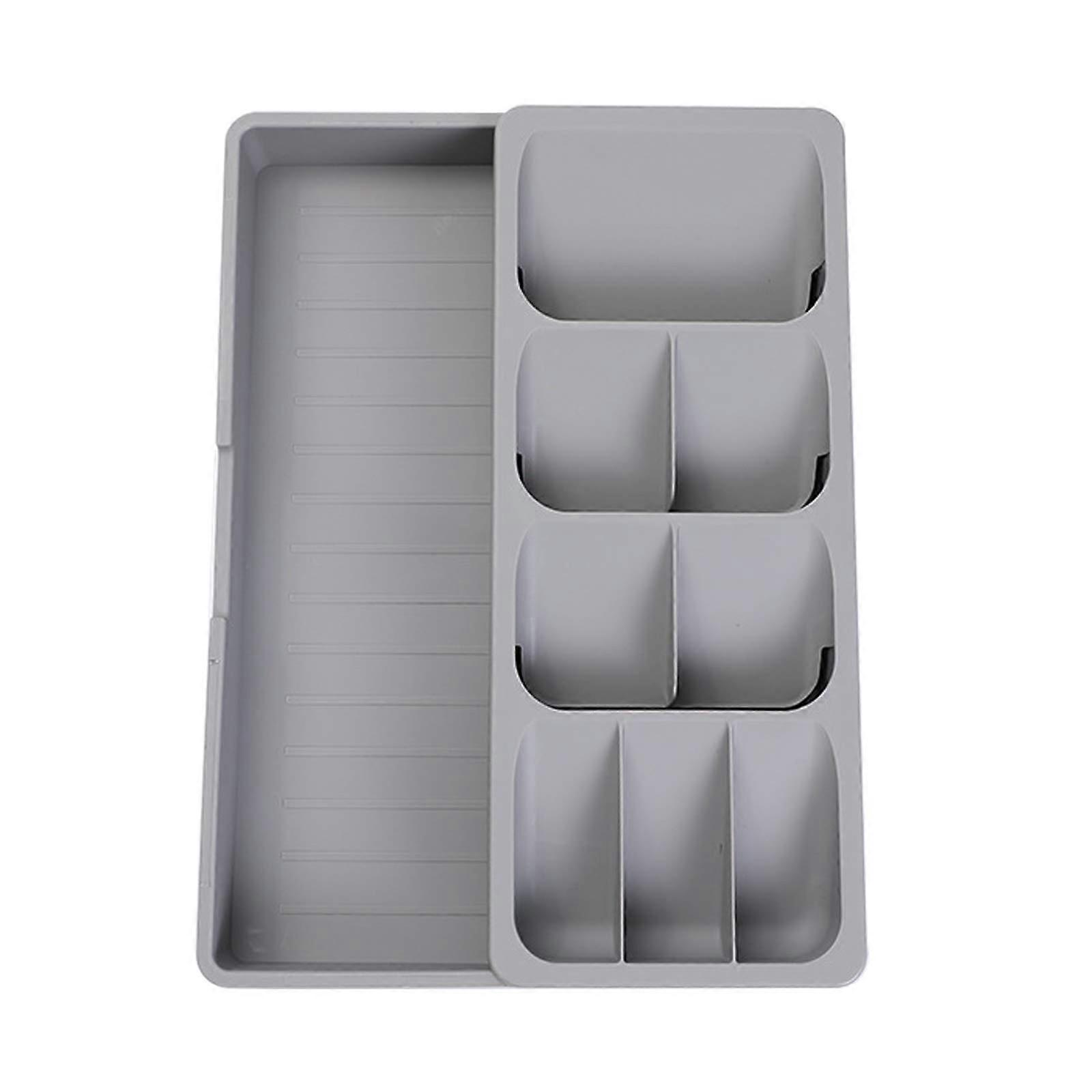 Silverware Organizer Storage Tray for Kitchen Drawer, Adjustable Bamboo Cutlery Holder, 5 Compartment Design, Natural Finish