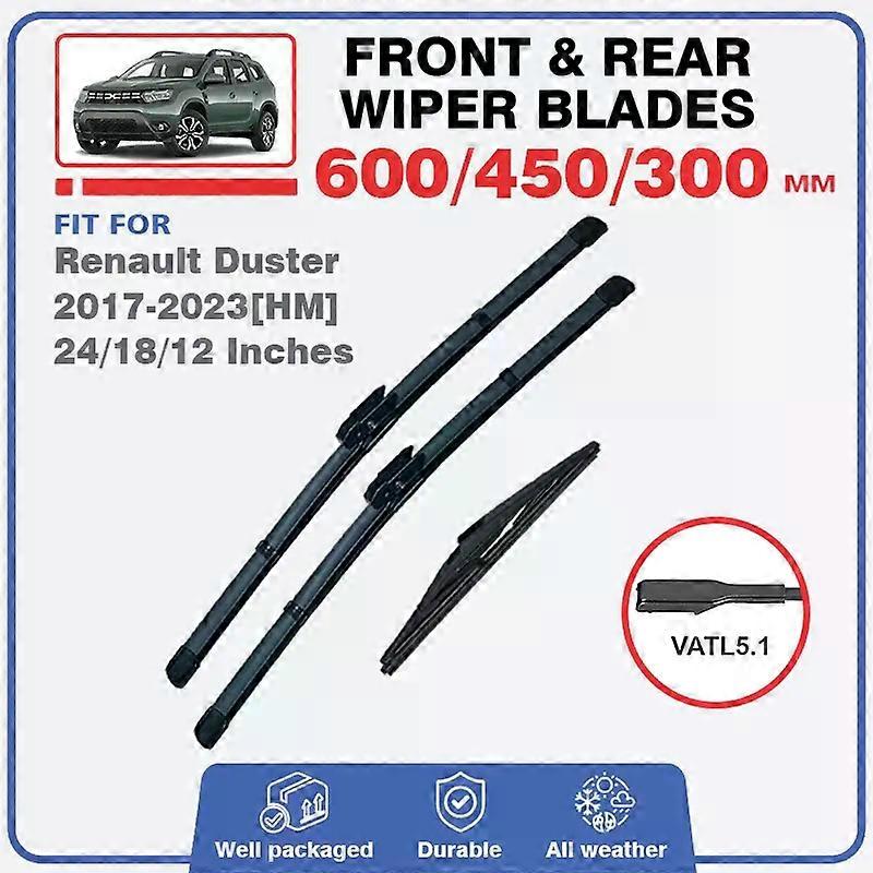 For For Dacia Duster MK2 HM 2017 - 2024 Front Rear Windshield Wiper Blades Windscreen Car Accessories 2018 2019 2020 2021 2022 2023