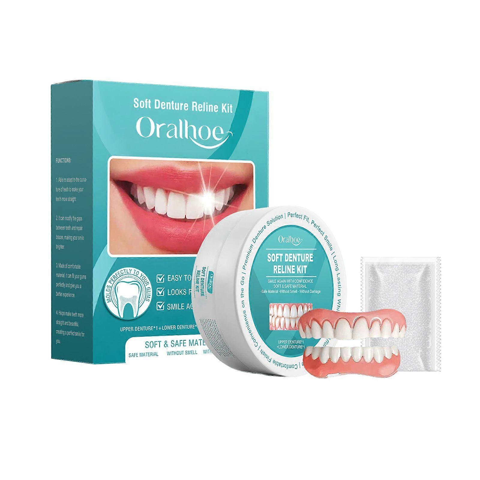 Silicone Reline Denture Set, Custom Fit Silicone Reline Denture Set, Comfortable & Waterproof Fake Teeth Solution for Daily Use