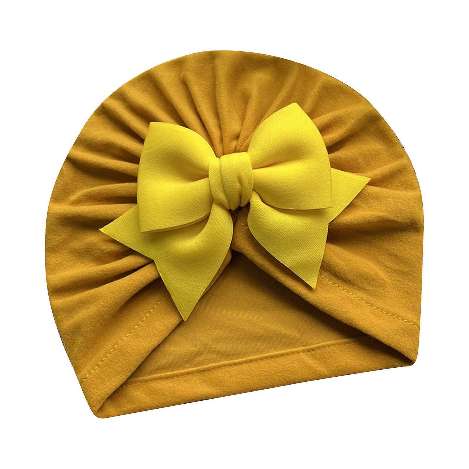 Baby Hat with Bowknot Newborns Turban Hat Fashionable Headwrap Adjustment Baby Hat Comfortable Wearing Hat for Girls Boy  Yellow