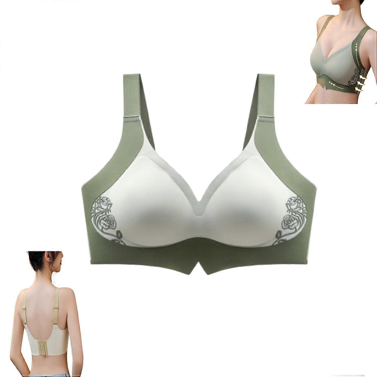 Super Gather Wireless Push-Up Bra,Push-Up Seamless Bra,Soft Comfort Seamless Bra (Green,M)