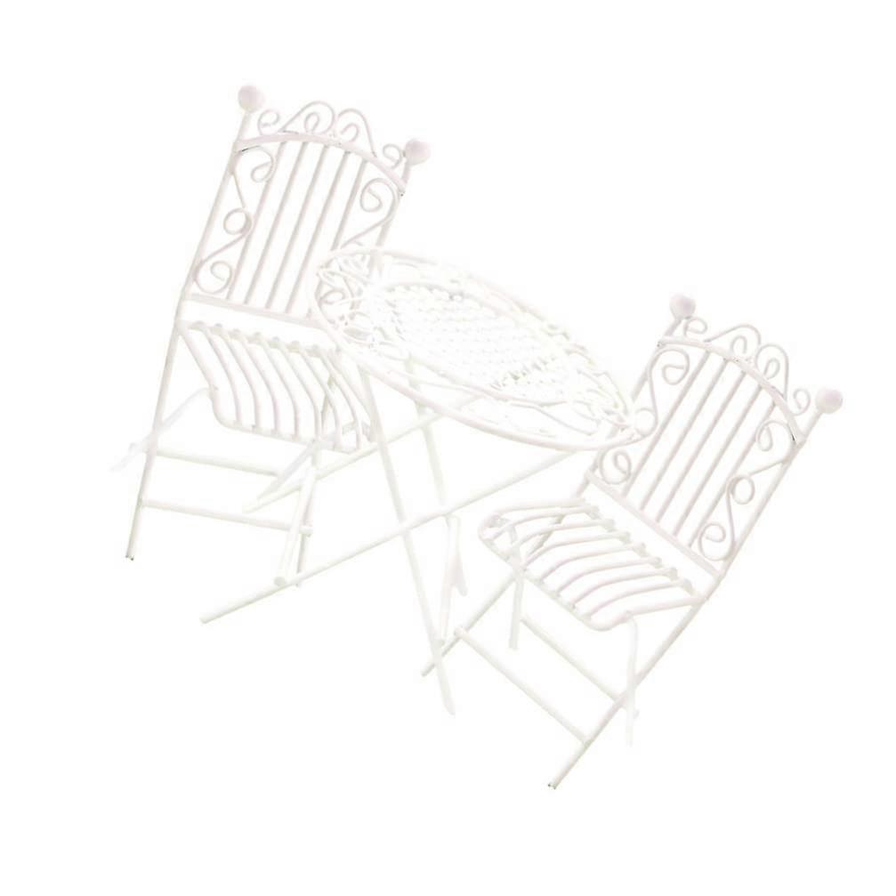 1 Set Simulation Table and Chair Miniature House Props Mini Furniture Models Iron Table Figurines