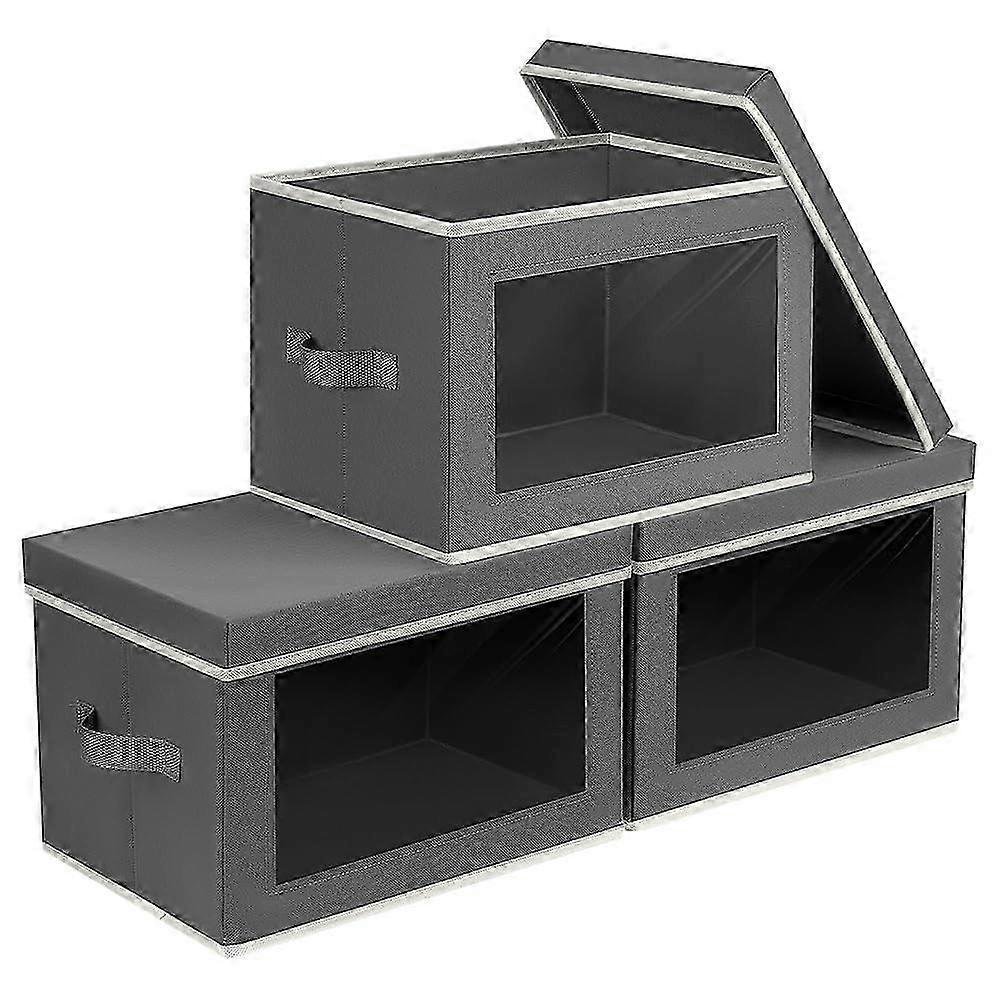 クローゼットオーガナイザー用の3パック装飾収納ビンと衣類、タオル、本、グレーの収納
