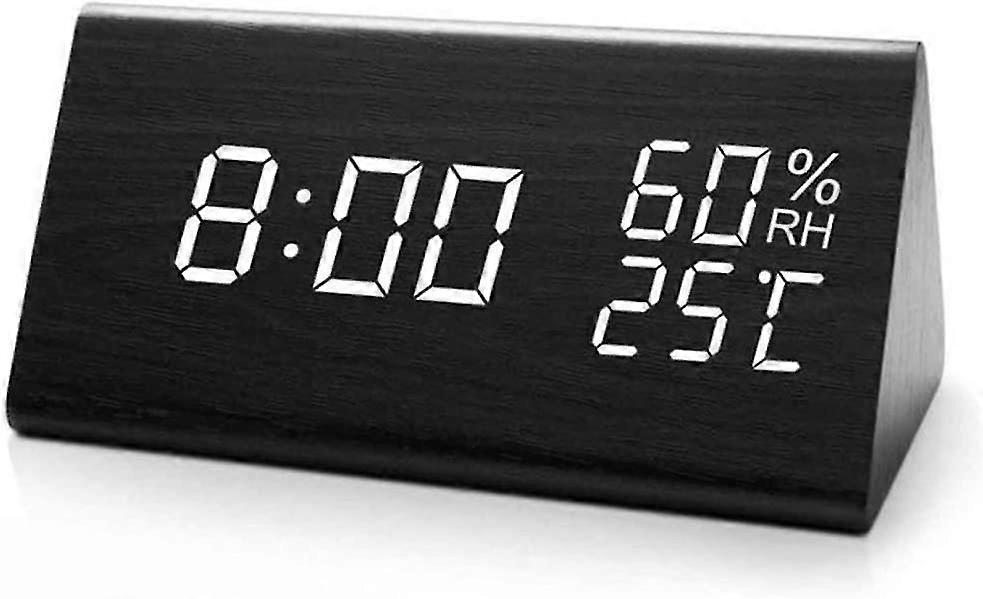 Wooden Alarm Clock,led Digital Desk Clock With Time And Temperature,sound Control,adjustable Brightness