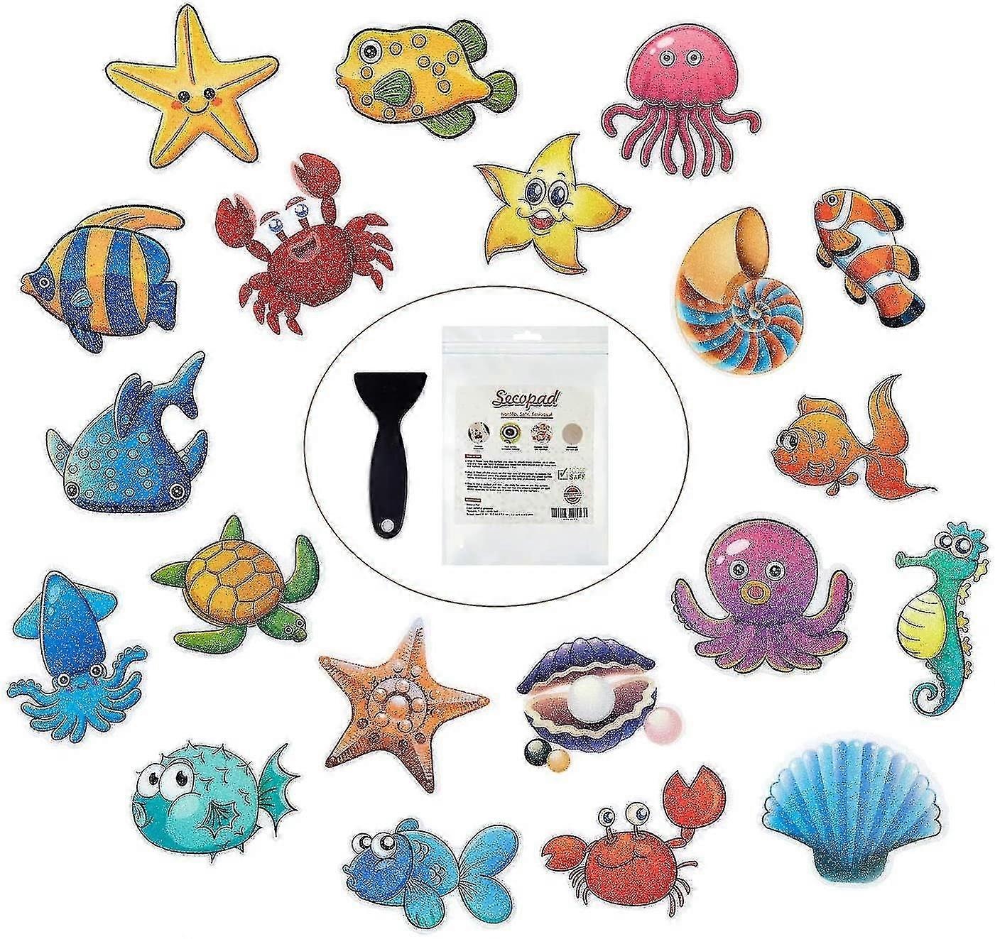 ملصقات حوض الاستحمام غير زلة، 20 كبيرة البحر لاصقة الاطفال مكافحة زلة المواضيع الملصقة للاستحمام وحوض الاستحمام مع كاشط قسط