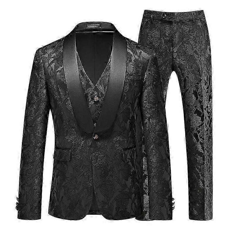 Πράσινο κολάρο φρούτων Βρετανικό στυλ slim fit ζακάρ κοστούμι κοστούμι τριών τεμαχίων για τους άνδρες Business Banquet οικοδεσπότης emcee σμόκιν κοστούμι για τους άνδρες