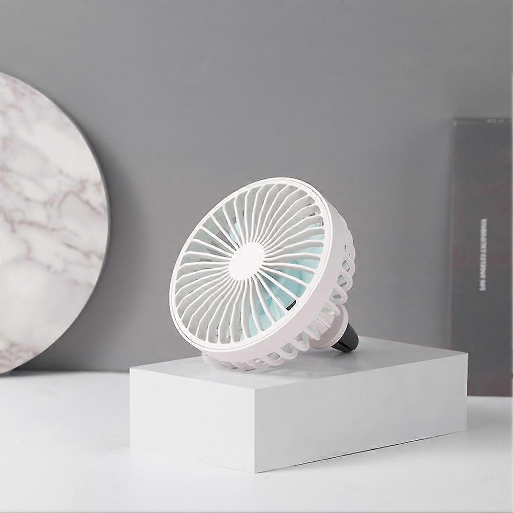 Small Car Fan USB Powered Mini Fan with Light, 3 Speed Adjustable, Portable Travel Cooling Fan for Camping, White