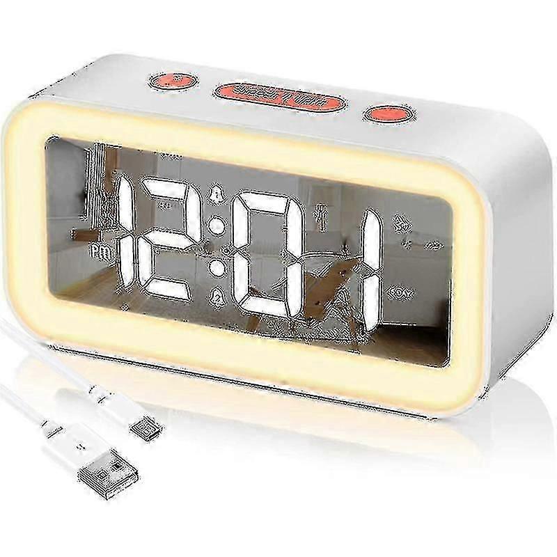 Digital Alarm Clock, Adjustable Brightness Mirror Led Clock (white)