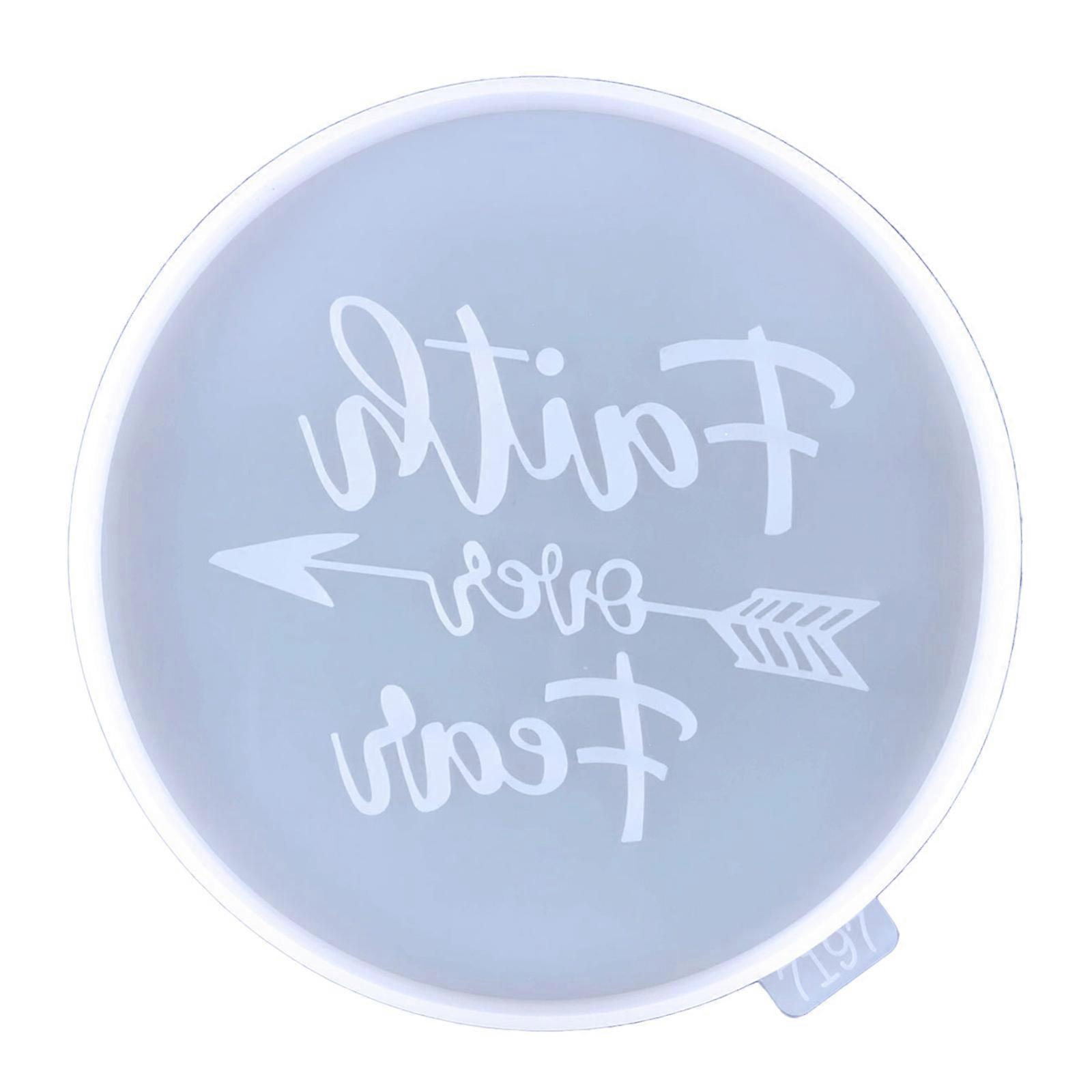 Runde Untersetzer Tropfen Kleber Form DIY Glaube überwindet Angst Untersetzer Wassertasse Teller Kaffeepad Silikonform für DIY Handwerk Weiß