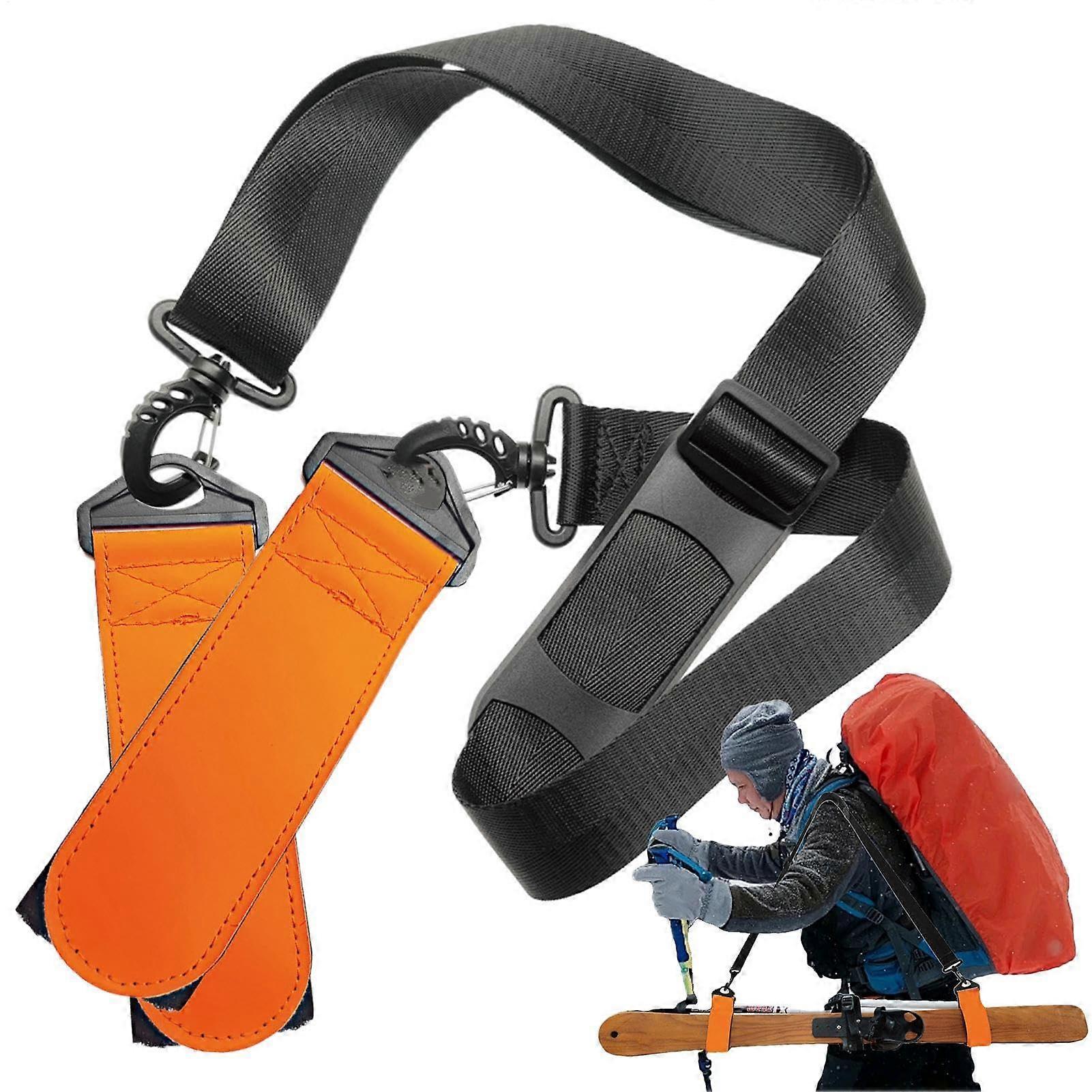 Ski Straps for Carrying - Adjustable Padded Shoulder Sling Strap for Ski and Poles Transport, Ideal for Families, Orange