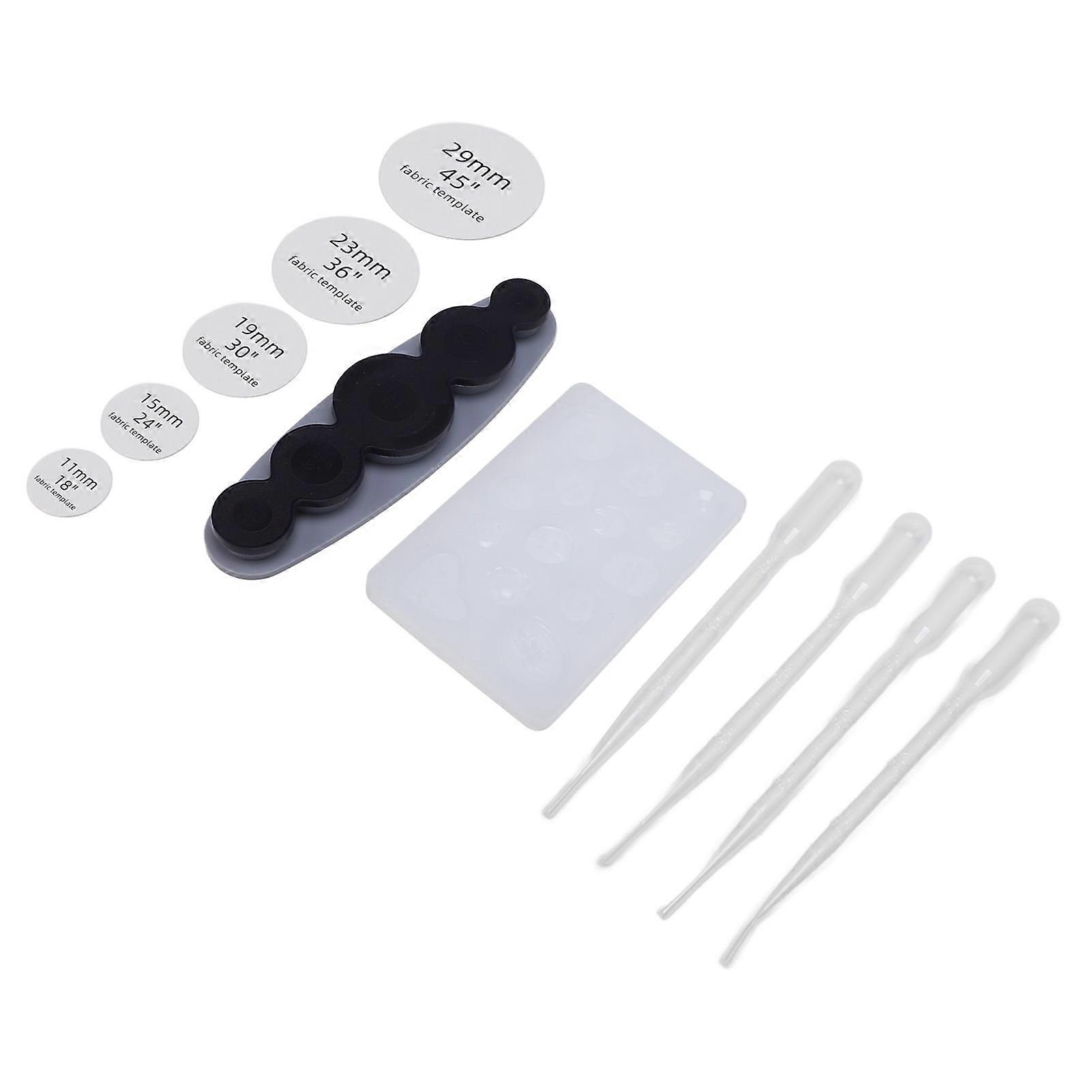 Fabric Button Making Tool Multiple Sizes DIY Covered Button Silicone Mould with 5 Fabric Template and 4 Droppers 