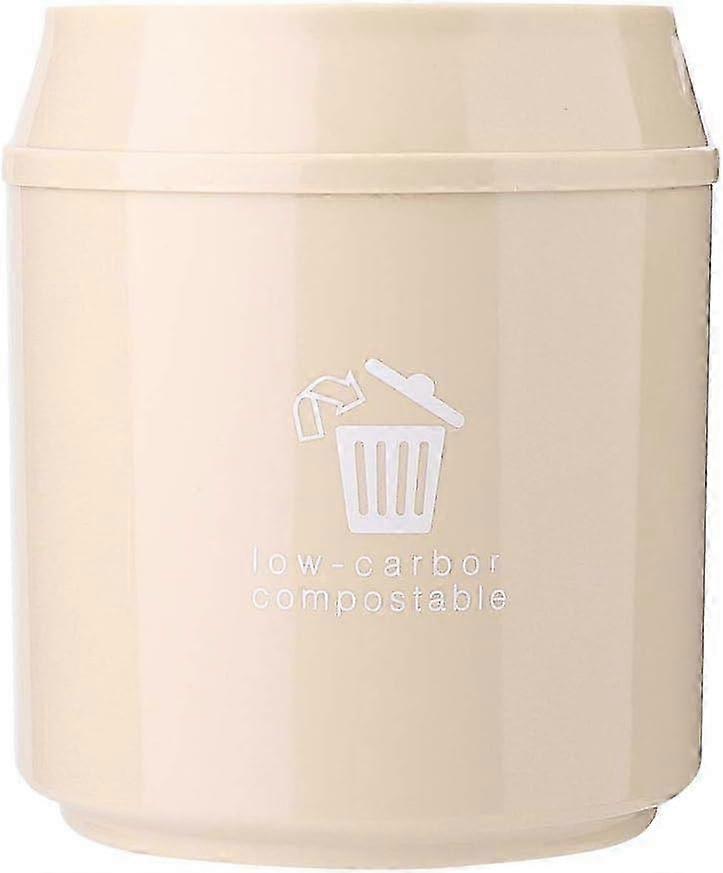 Mini Tabletop Bin with Lid for Bathroom, Kitchen, Office Use, Small Desktop Waste Container in Khaki Color
