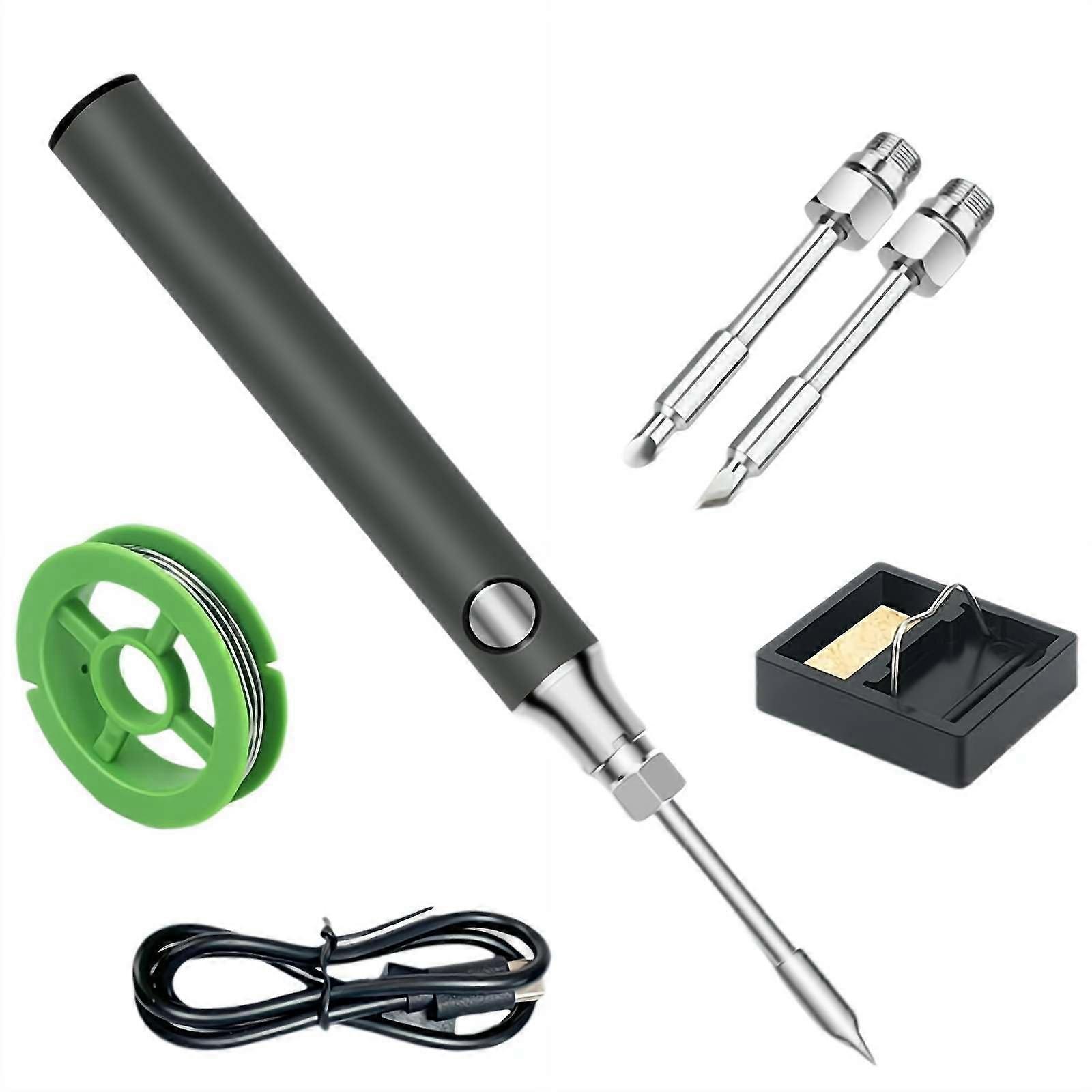 Soldering Iron Set, Portable Mini USB Soldering Iron with Tips, 3 Temperature Settings for Electronics Repair and DIY Projects, Gray