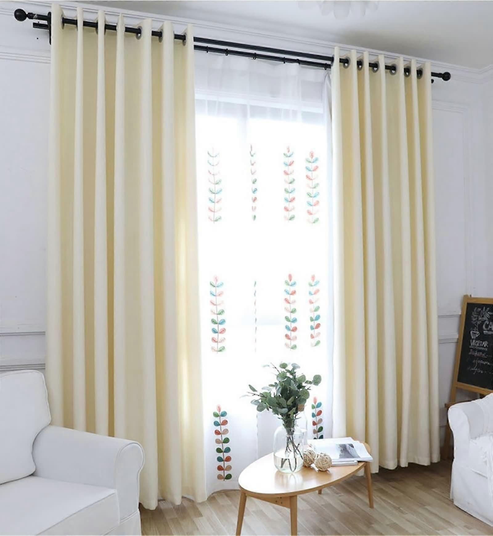 Opaque Curtains with Eyelets, Set of 2, 86W x 183H cm, Beige Linen Look, Modern Simple Design for Bedroom and Living Room