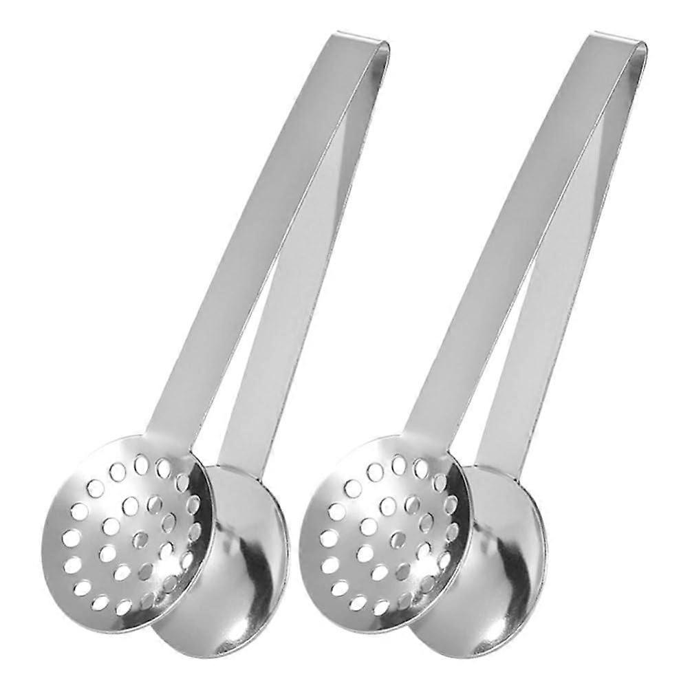 Set of 2 Tea Bag Press Tongs Stainless Steel Strainer Clip Spoon Holder for Grasping Ice Cubes Sugar Cubes Lemon Slices Tool Extraction