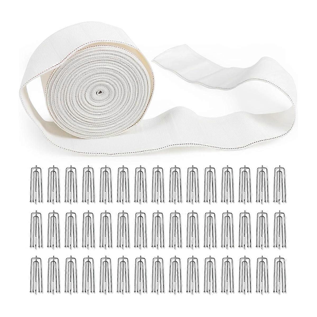 Curtain Pleat Tape, 10 Meters/11 Yards Pleater Tape for Curtains with 30 Pcs 4 Prongs Curtain Pleat