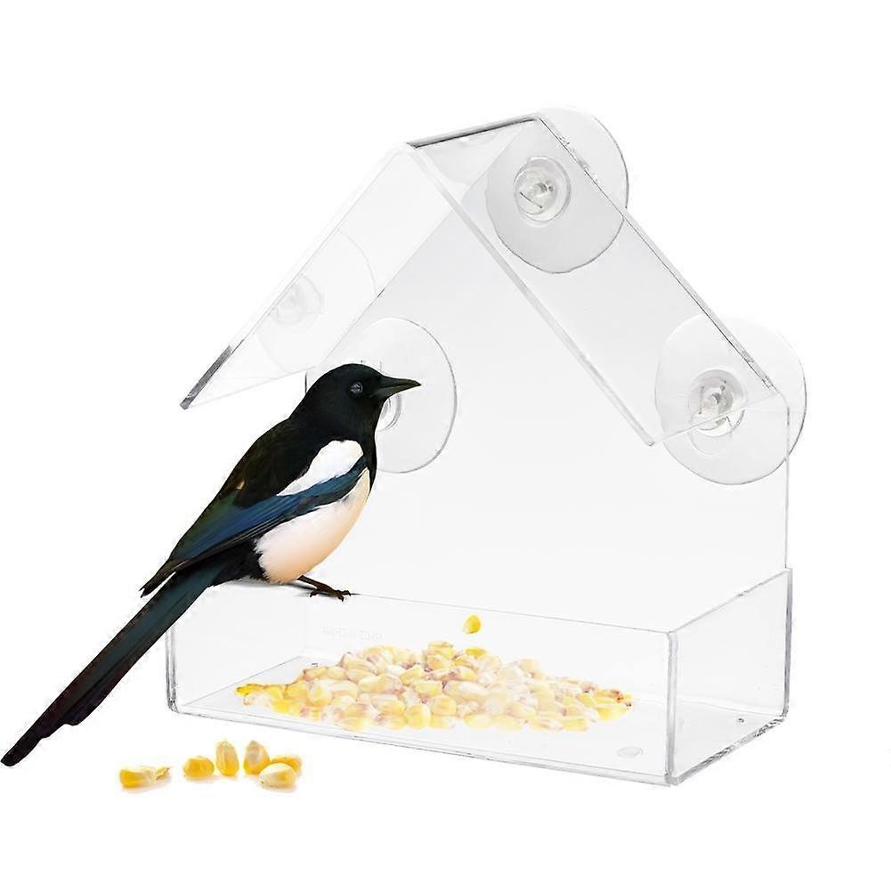 Window Bird Feeder for Wild Birds 3 Suction Cups Feeding Station with Roof HBT: 15 x 15 x 7 cm Transparent Acrylic Glass PVC Standard