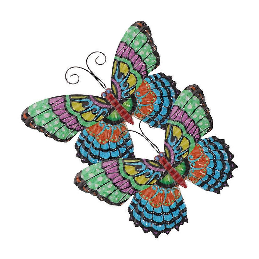 Wall Ornaments Iron 3D Design Butterfly Shaped Wall Pendant for Indoor Use Multi Colored 19 00X13 00X0 50CM 2Pcs