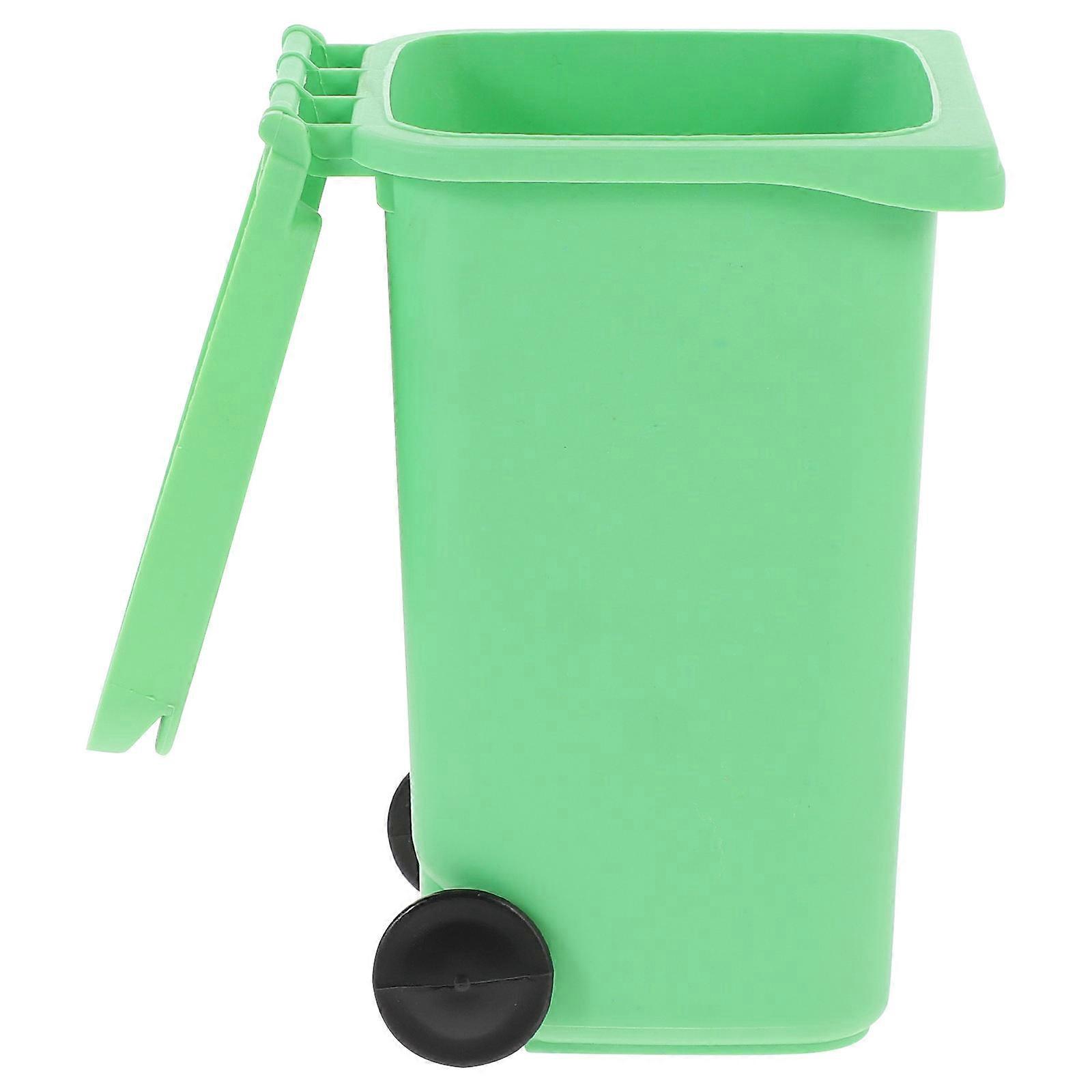 Small Trash Can Plastic Garbage Collection Desktop Accessories Mini Square Green 1Pcs