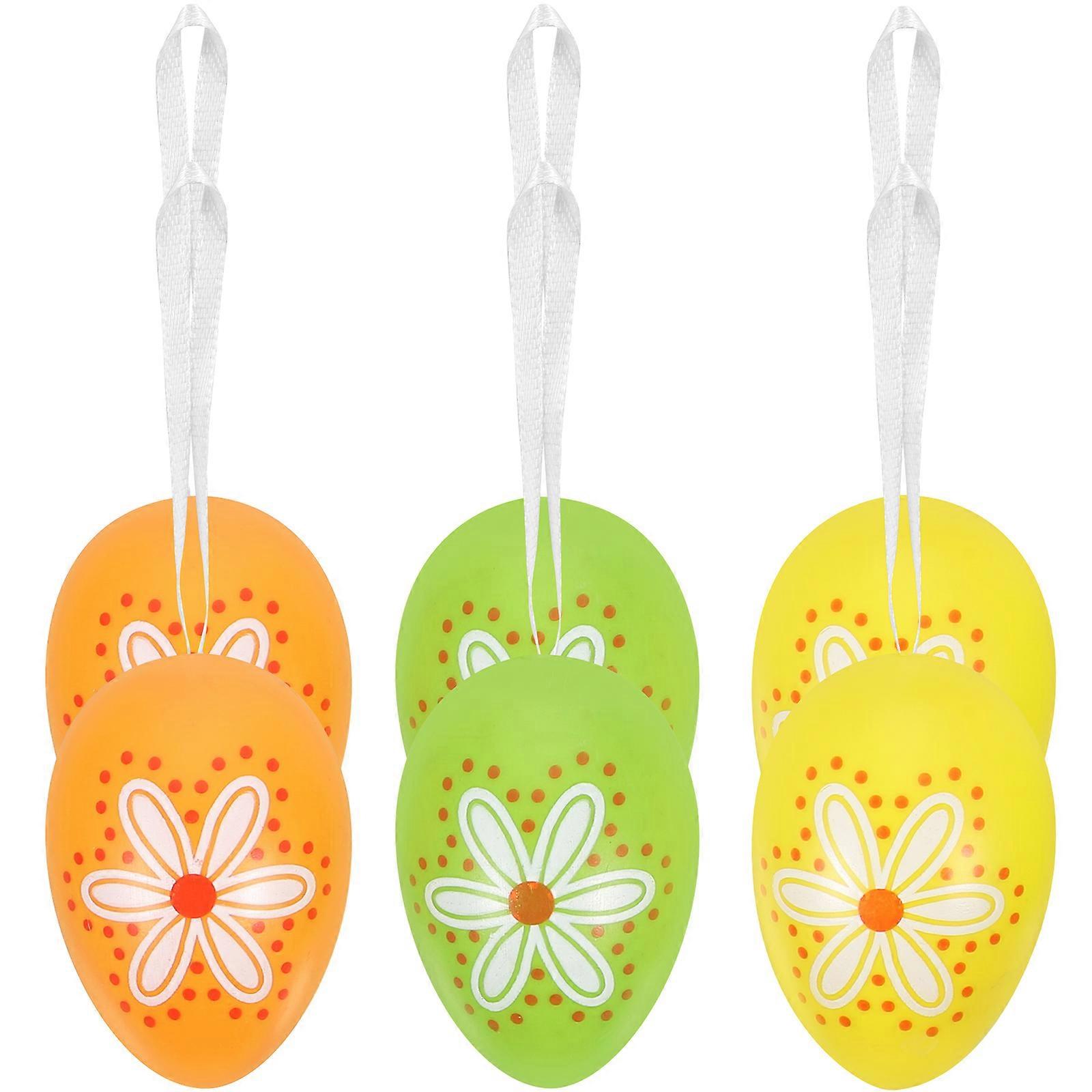 Spring Ornaments Easter Hanging Eggs Party Decorations Assorted Color 6x4cm Appearance 6Pcs