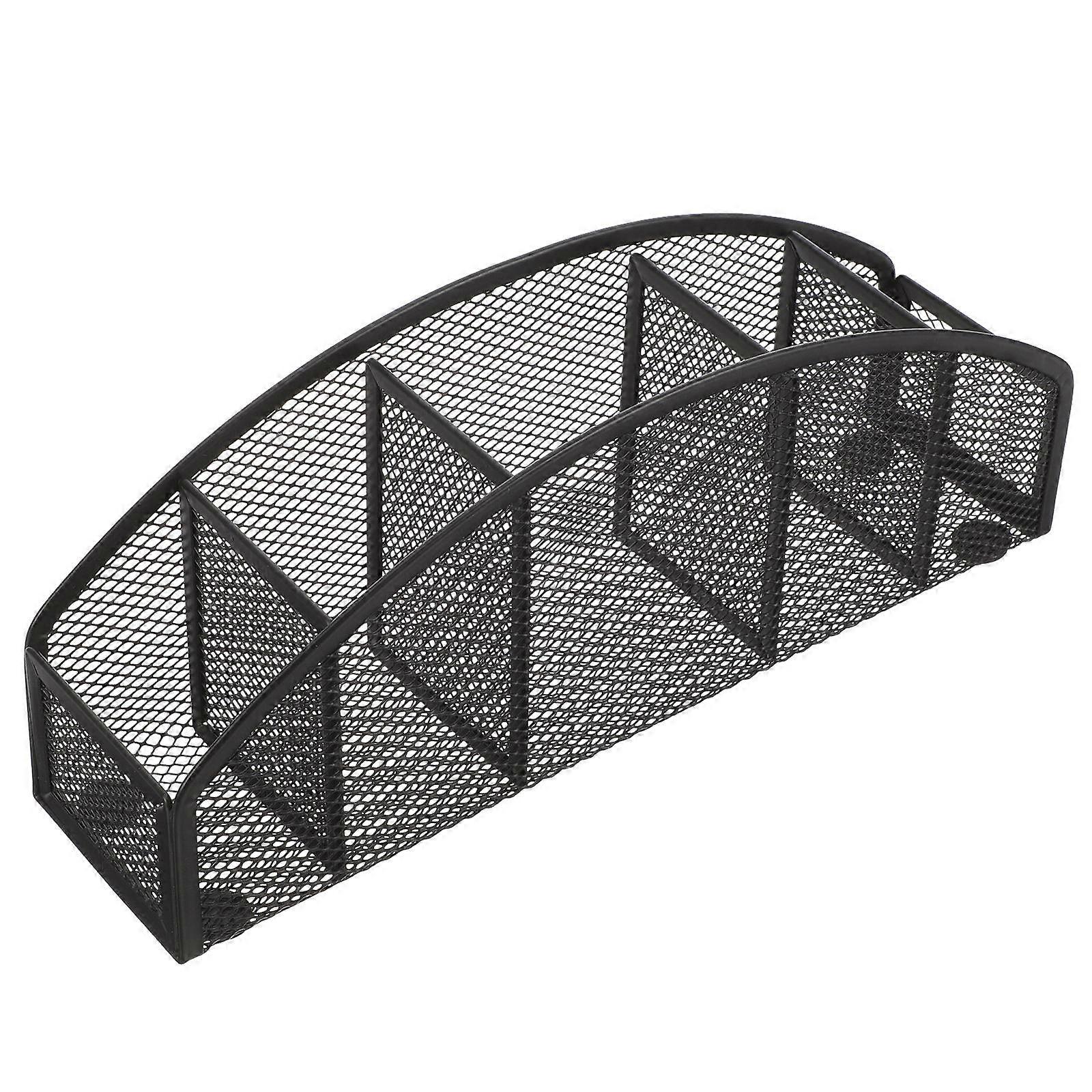Mesh Organizer För Skrivbord Multi-Grid Pennhållare Minimalistisk Svart Belagd Yta 10.81x4.13x2.75in 1st