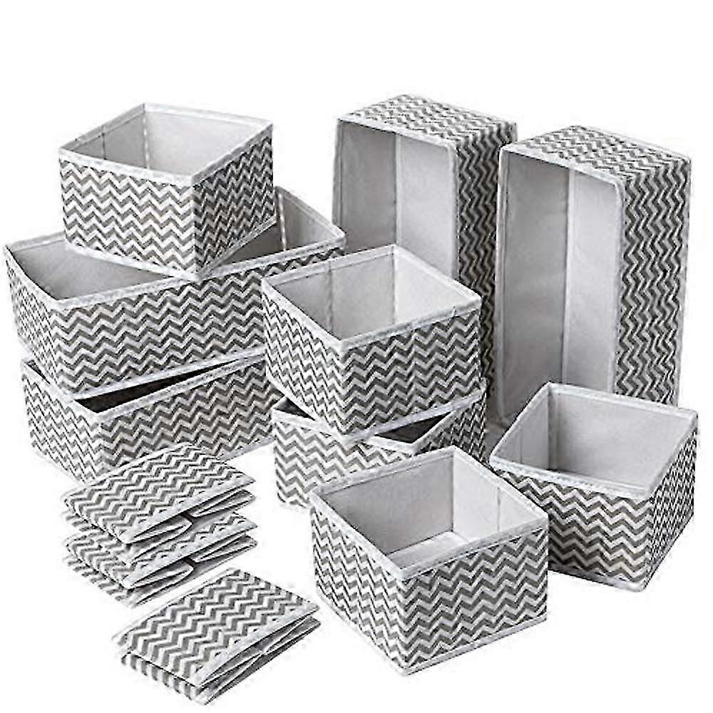 12 Pack Storage Boxes Non-Woven Foldable Drawer Organizer for Underwear Bras Ties Socks Space-Saving Compartment Storage Box (12 Pcs Gray)