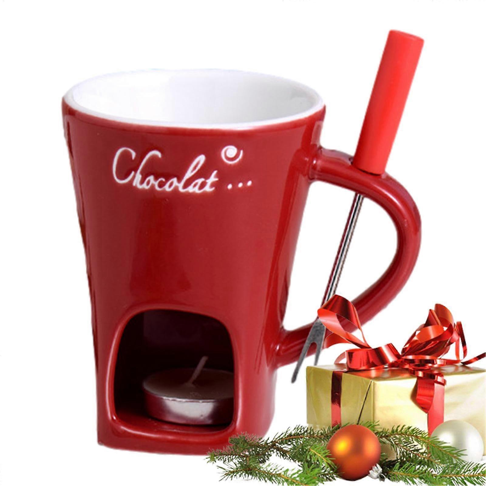 Personal Chocolate Fondue Mug 130ml Ceramic Butter Warmer Cup for Chocolate Cheese and Caramel Melting Red