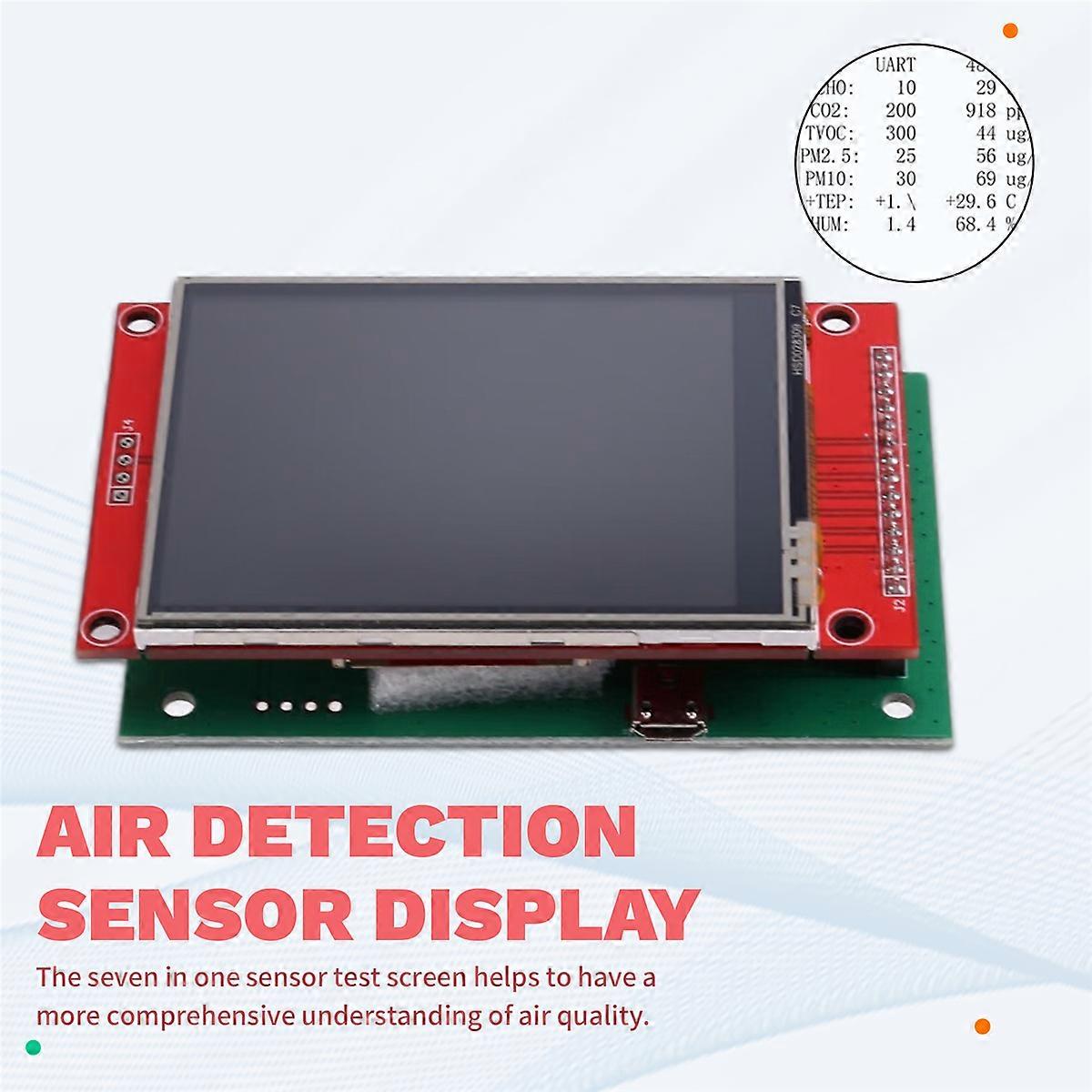 7 In1 Indoor Air Quality Sensor Reading Panel Co2/PM2.5/TVOC/CH2O T&H Dust Detection Sensor Module D