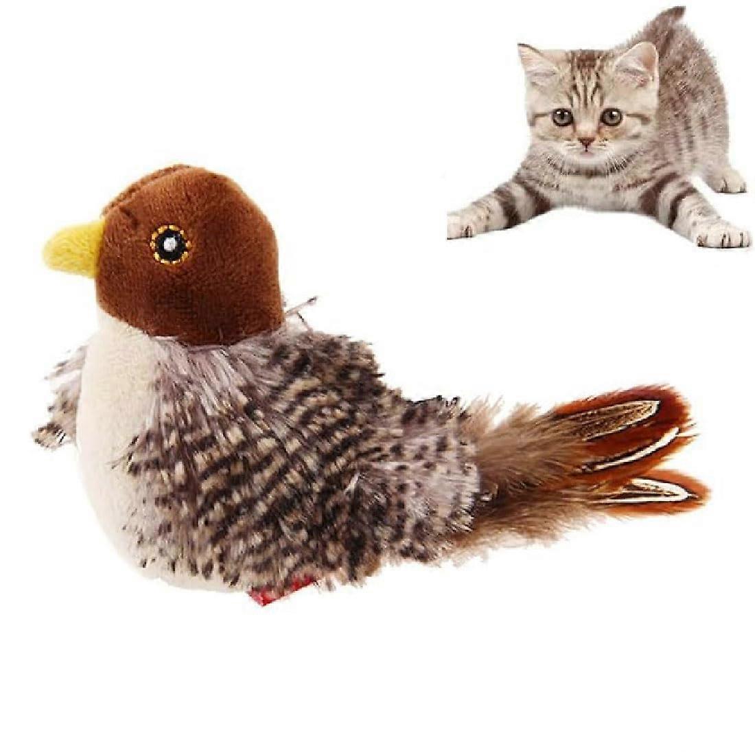 Cat Toy - Interactive Soft Plush Chirping Bird for Cats, Fluttering Squeaky Bird Toy, Realistic Sound, Engaging Play (A)