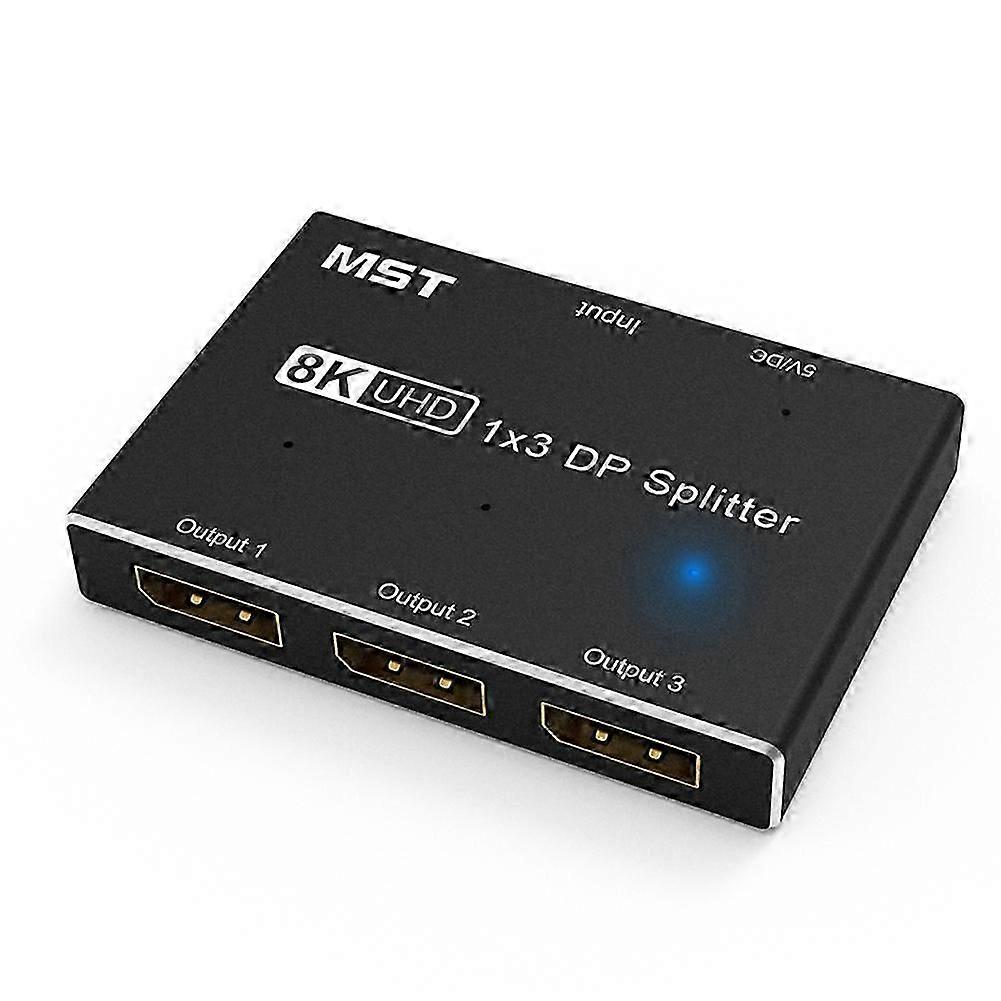 Displayport 8K 1X3 DP Splitter 8K60Hz 4K120Hzz Hub Multi Monitor Splitter with Extended Display and Mirror Mode