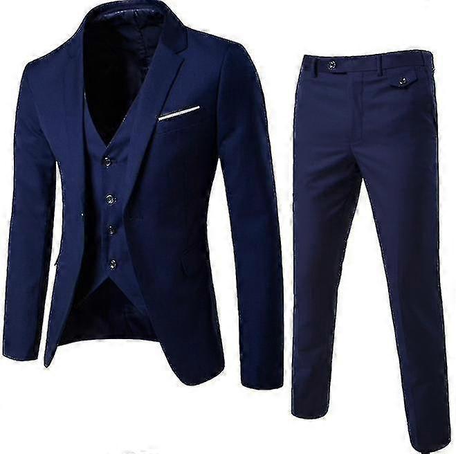 Men's Business Casual 3-Piece Suit Set Including Blazer, Pants, and Vest Available in 7 Colors Suitable for Any Occasion