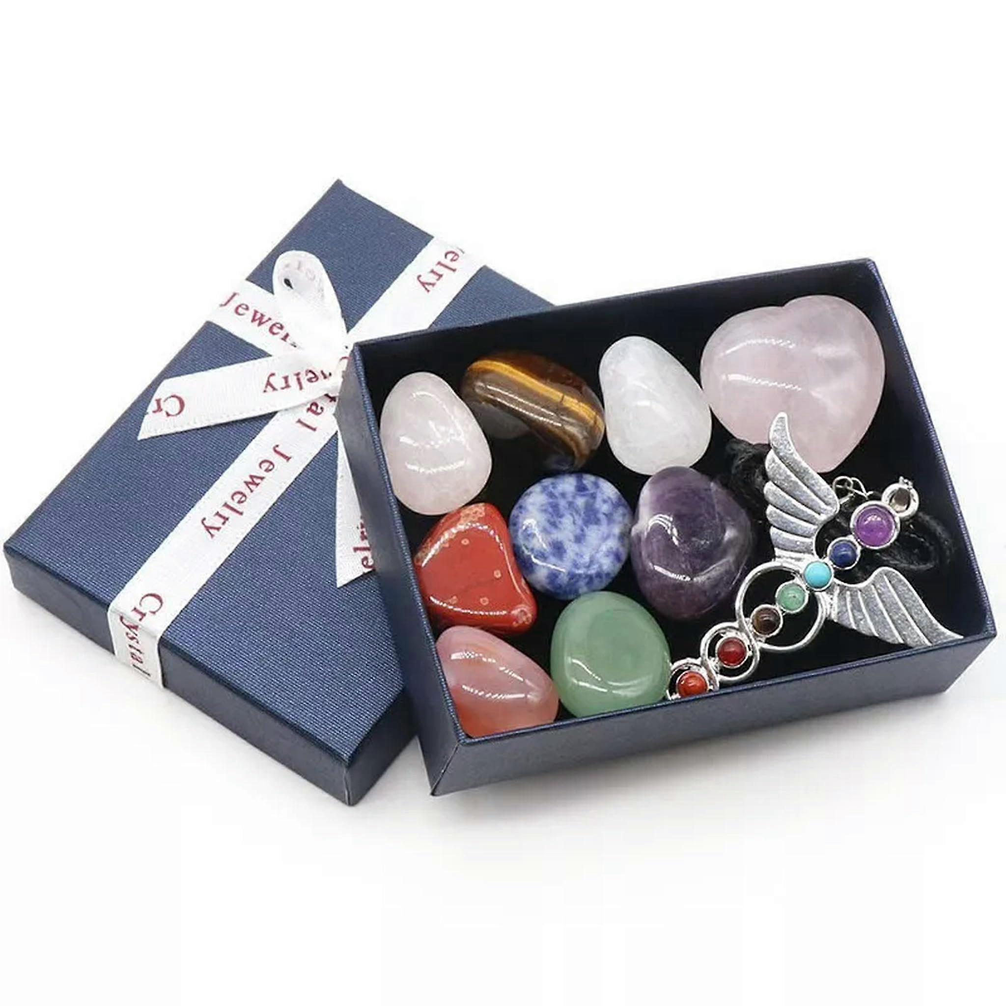 5 Sets Natural Quartz Crystal Polished Stone 7 Angels Pendant with Box