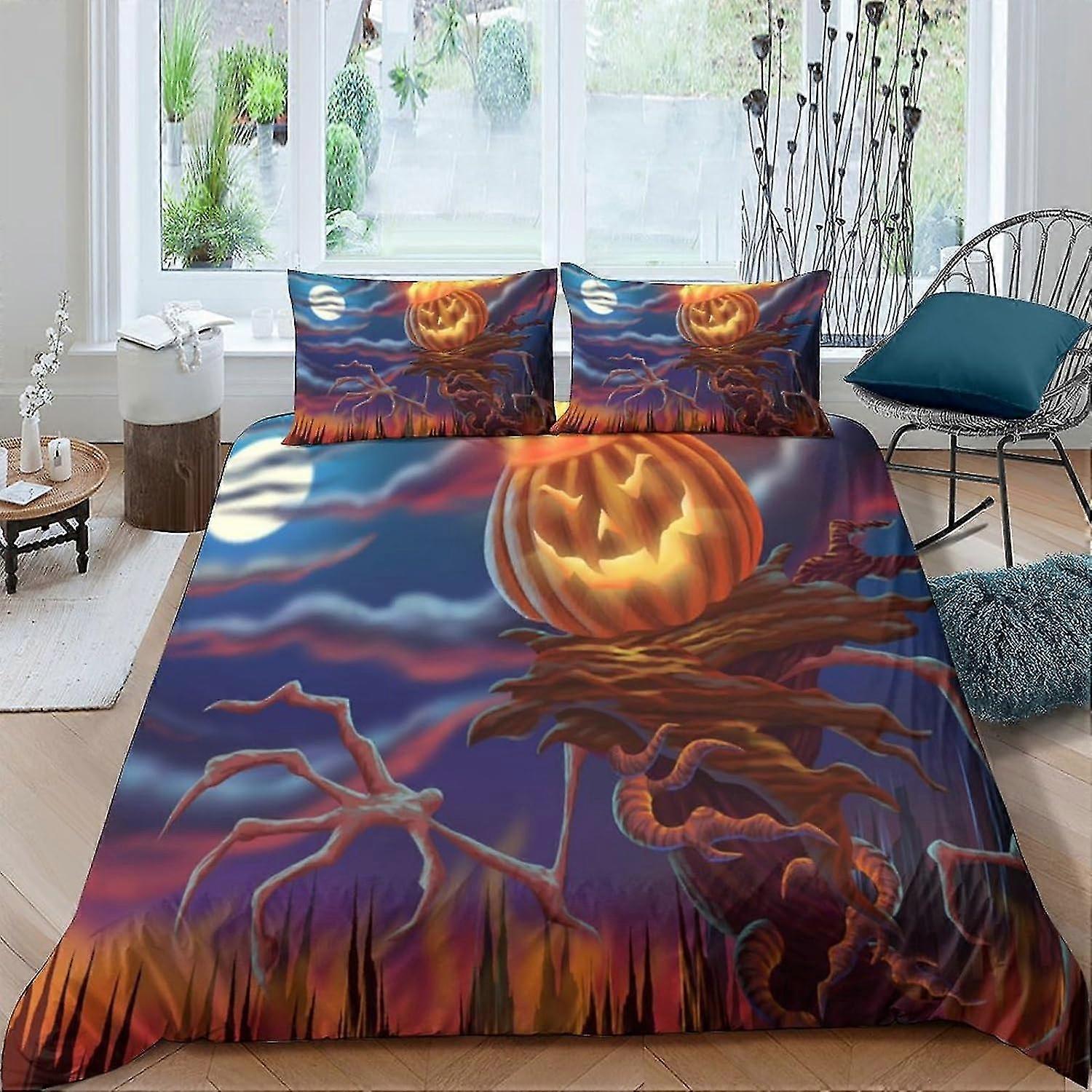 Capa de edredom de impressão 3D de Halloween Capa de edredom de cama, conjunto de 3 peças capa de edredão para crianças com fronha correspondente e fecho de zíper Soft Mi