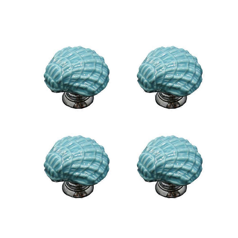 Boho Style Cabinet Handles Shell Design Blue Ceramic Furniture Knob 4Pcs Wardrobe Door Knobs