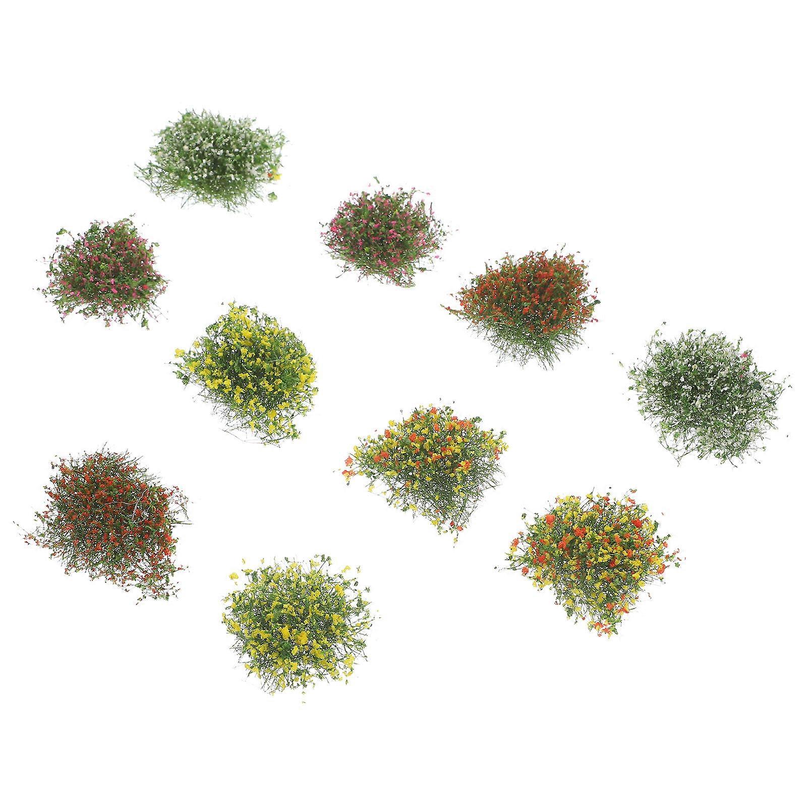 10PCS Realistic Artificial Flower Clusters & Grass Tufts for DIY Table Models, Miniature Garden Landscaping Decoration