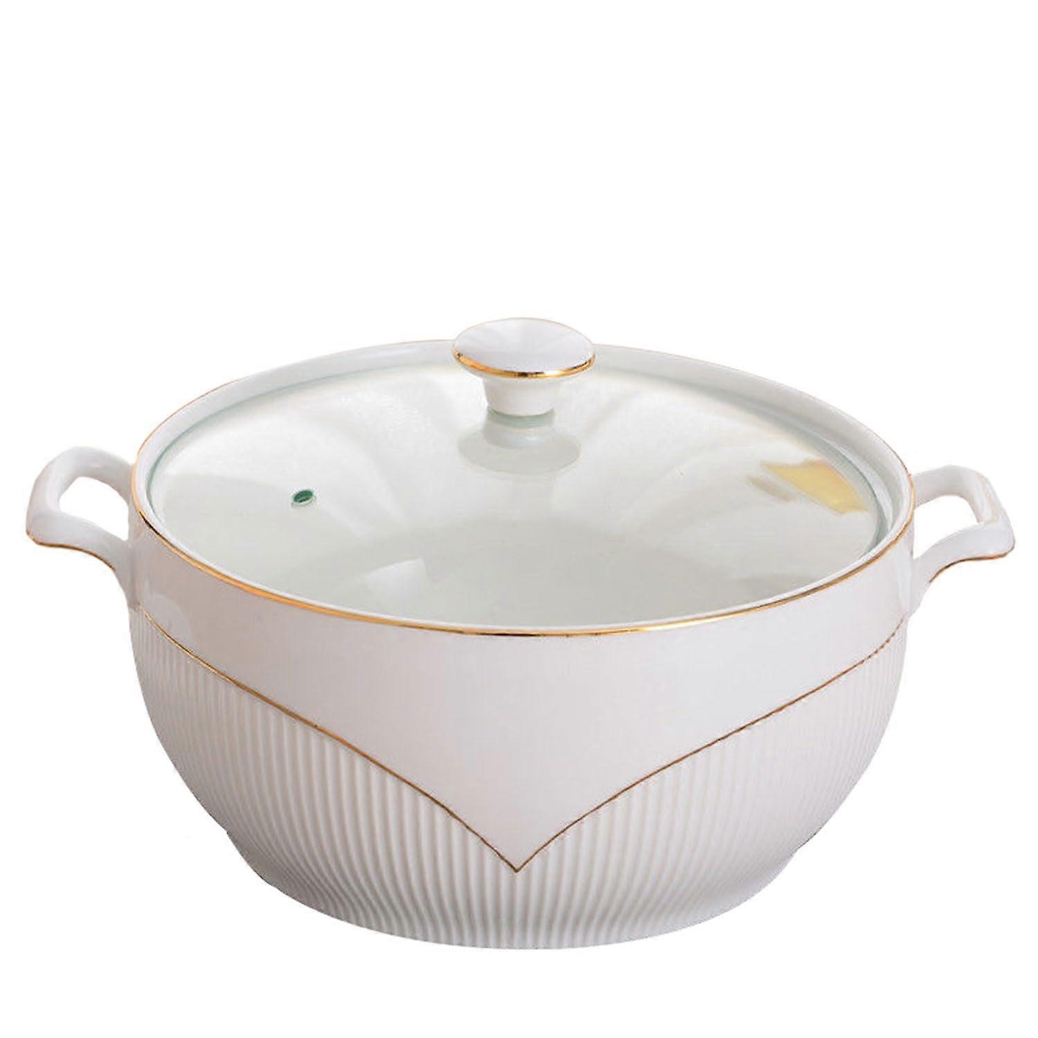 Ceramic Soup Tureen with Glass Lid Porcelain Serving Terrine, 2.6L