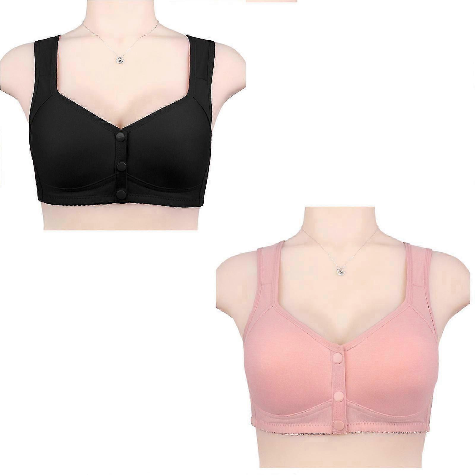2Pcs Women's Front Closure Bra Convenient Snap Sleep Bra Comfortable Easy Close Sports Bras With Padded For Middle Aged
