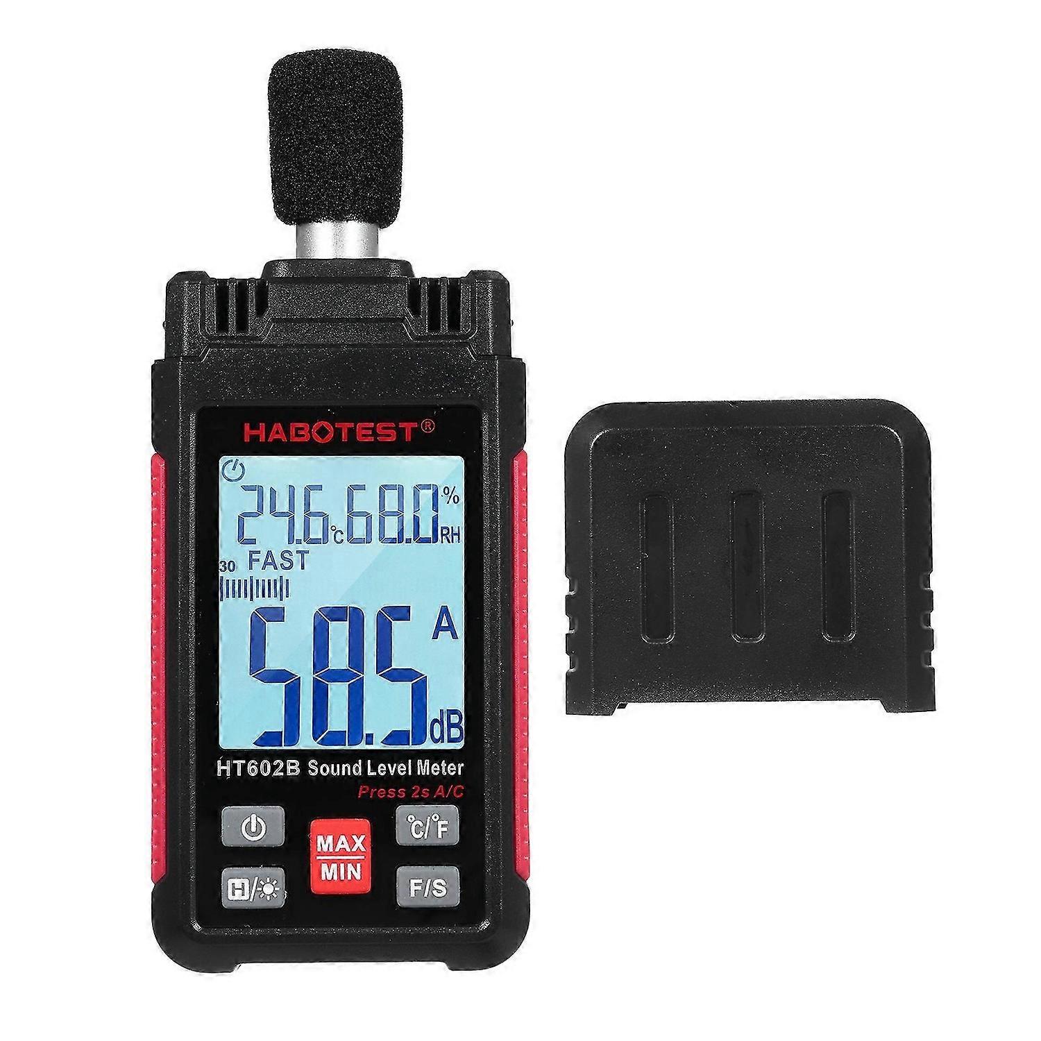 HABOTEST HT602B Decibel Meter Digital Sound Level Meter Portable SPL Meter 30-130dB Noisemeter with Temperature Humidity Measuring MAX/MIN Data Hold L