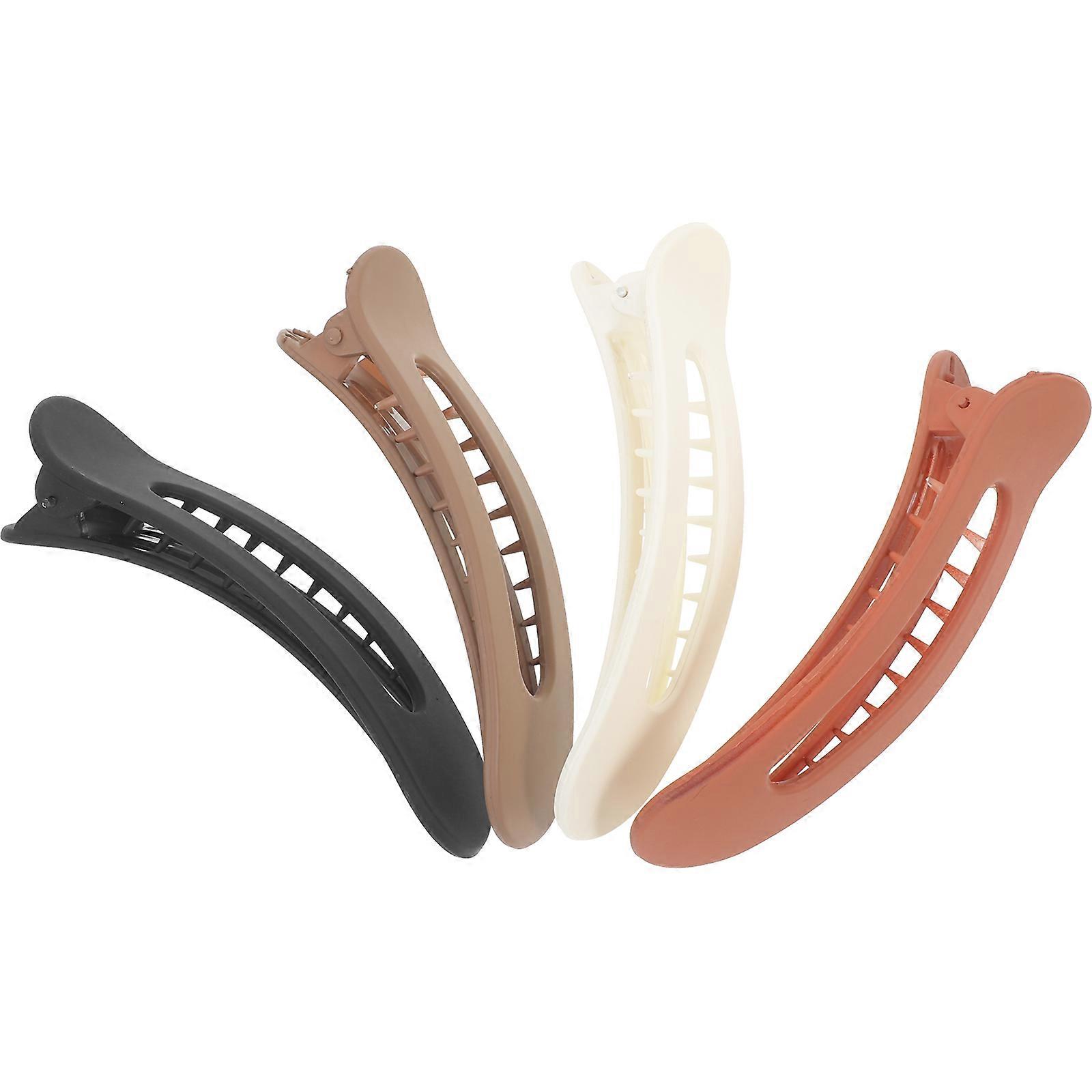 Flat Duckbill Hair Clips Set of 4   Durable Plastic Barrettes in Beige, Caramel & Black for Styling, Sectioning   Suitable for Thick, Thin, Curly &
