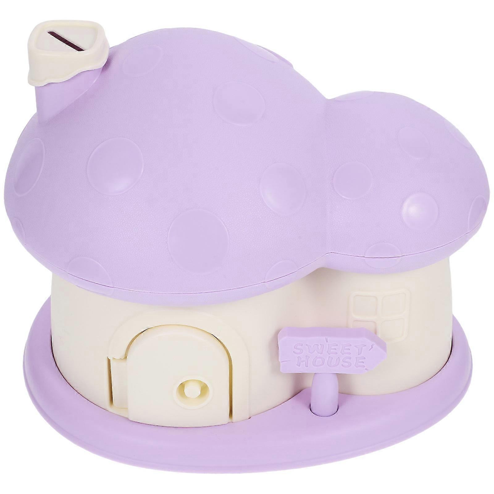 Mushroom Piggy Bank Plastic Coin Container for Storage Violet