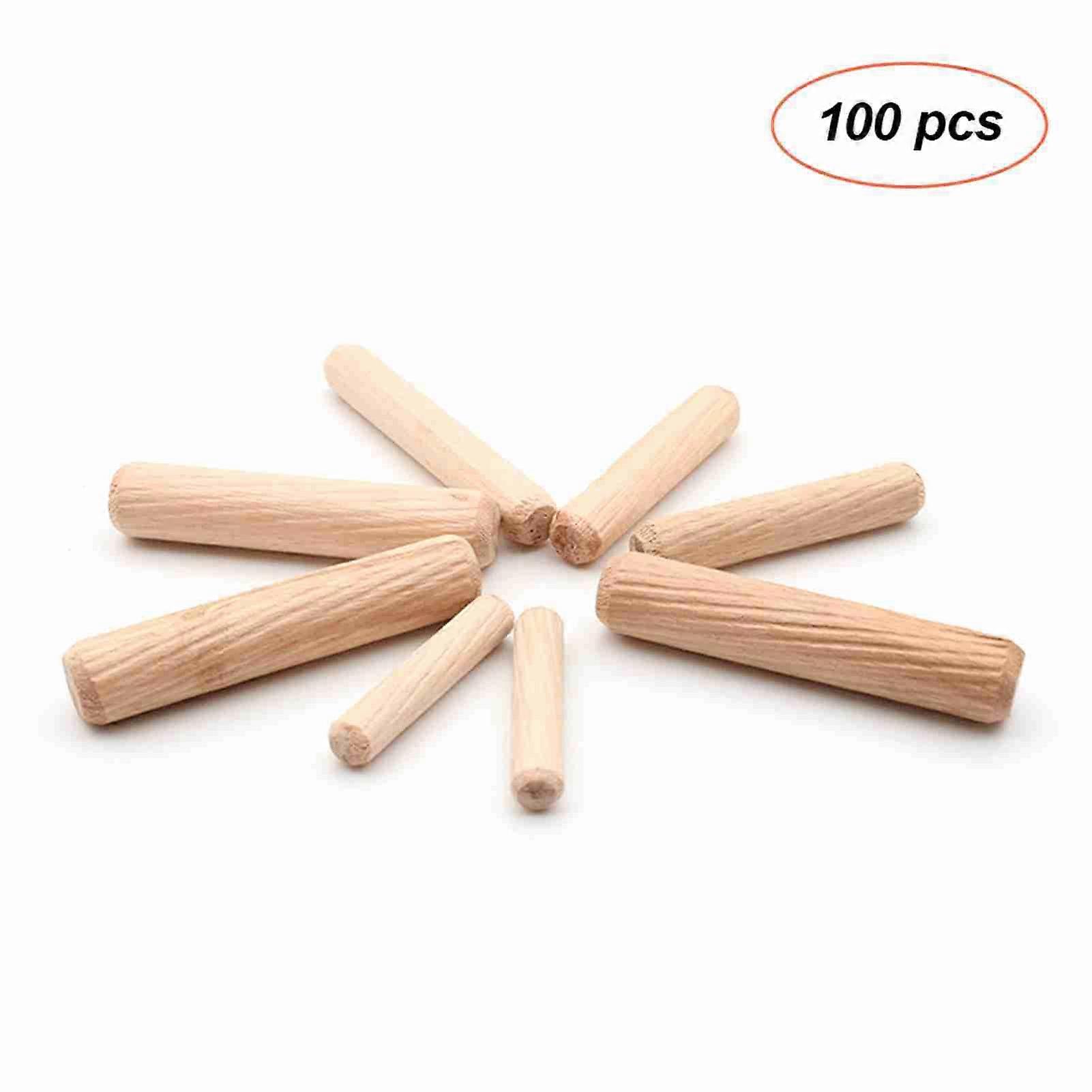 100 stk Dowel Wood Dowels Riflede Treplugger Sett med 100 stk Dowel Riflede Pinner for Møbelskap
