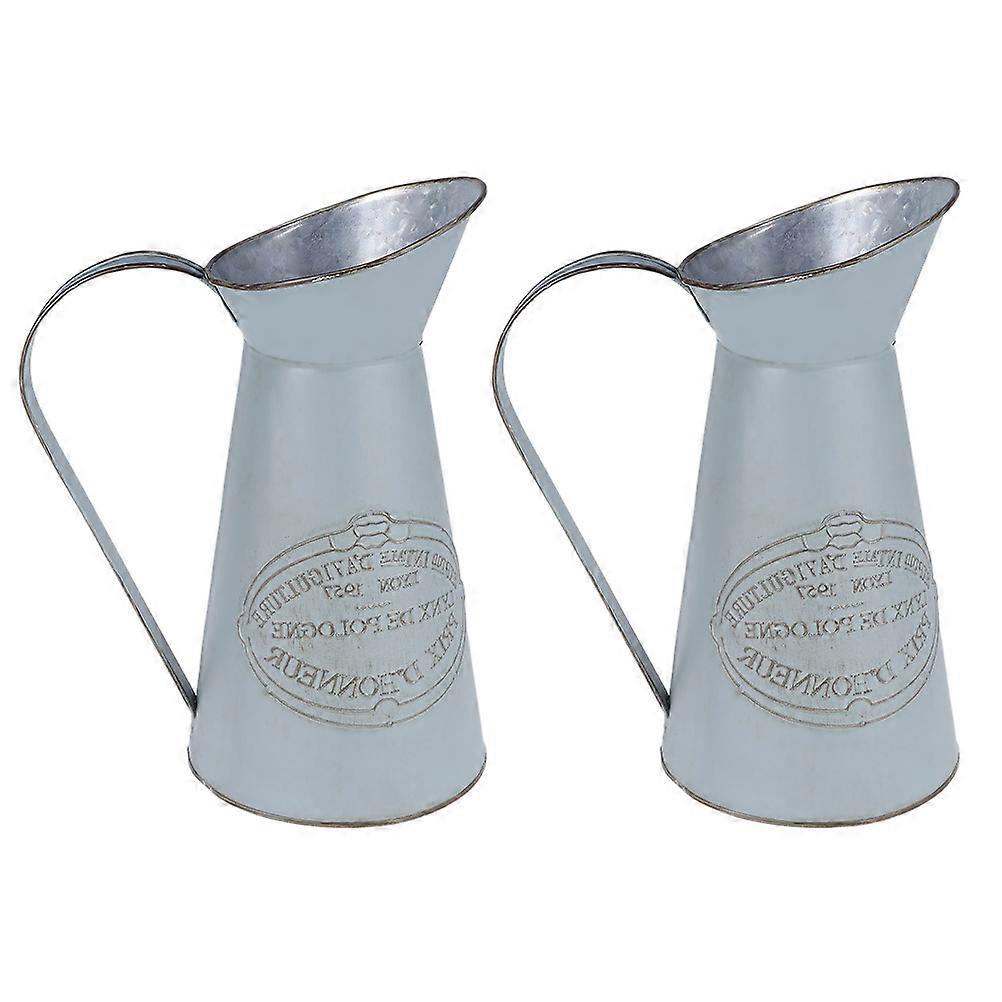 Antique Style Vase Set of 2 Retro Iron Vase for Decoration Use Light Grey Color