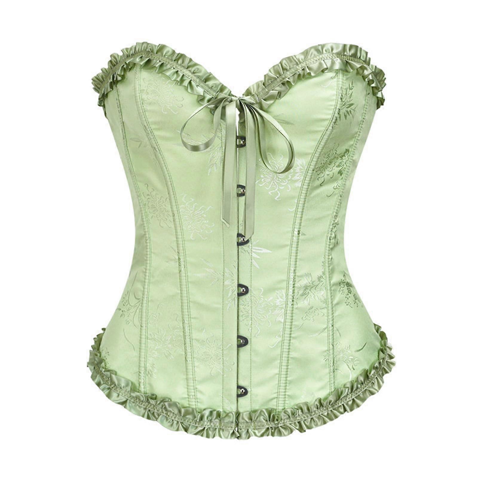 Corset Women's Body Shaper - Retro Black Full Breast Corset Top with Tummy Control for Plus Sizes XS-XXL L Green