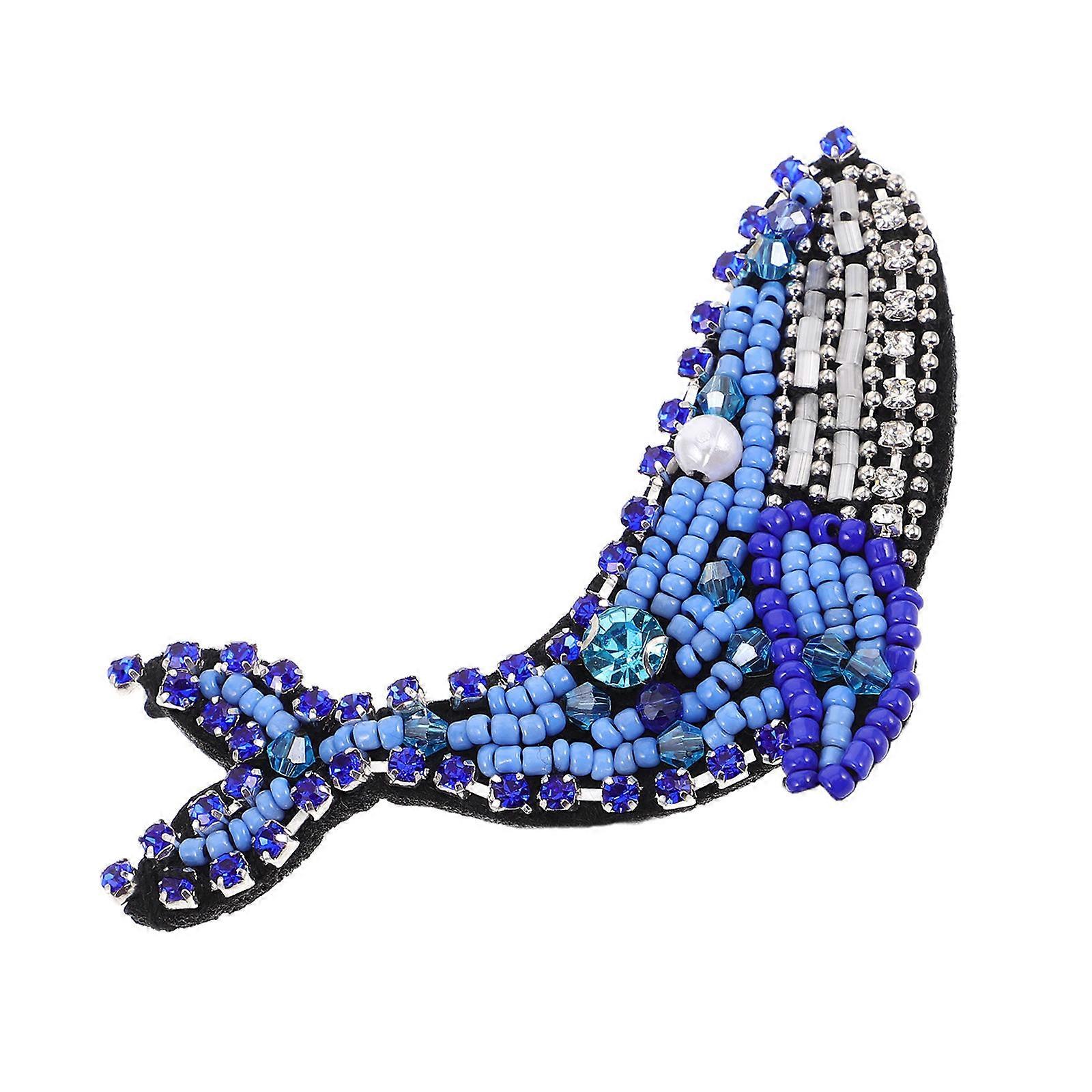 Whale Pattern Beaded Patch   Cute Cartoon Applique with Rhinestone Beading for Sewing, Durable Cloth Decoration for Sweaters, Vests & DIY Projects