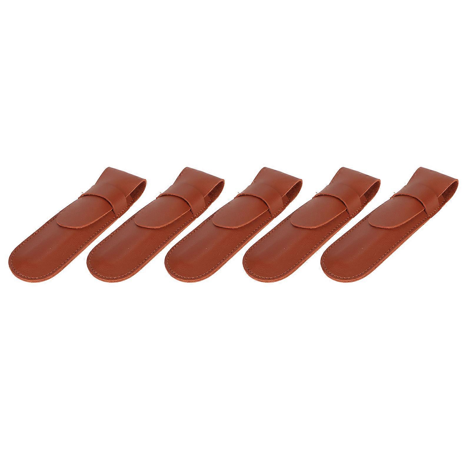 5PCS Clipper Case Portable Exquisite Texture Brown Comfortable Touch Protective Sheath for Barber