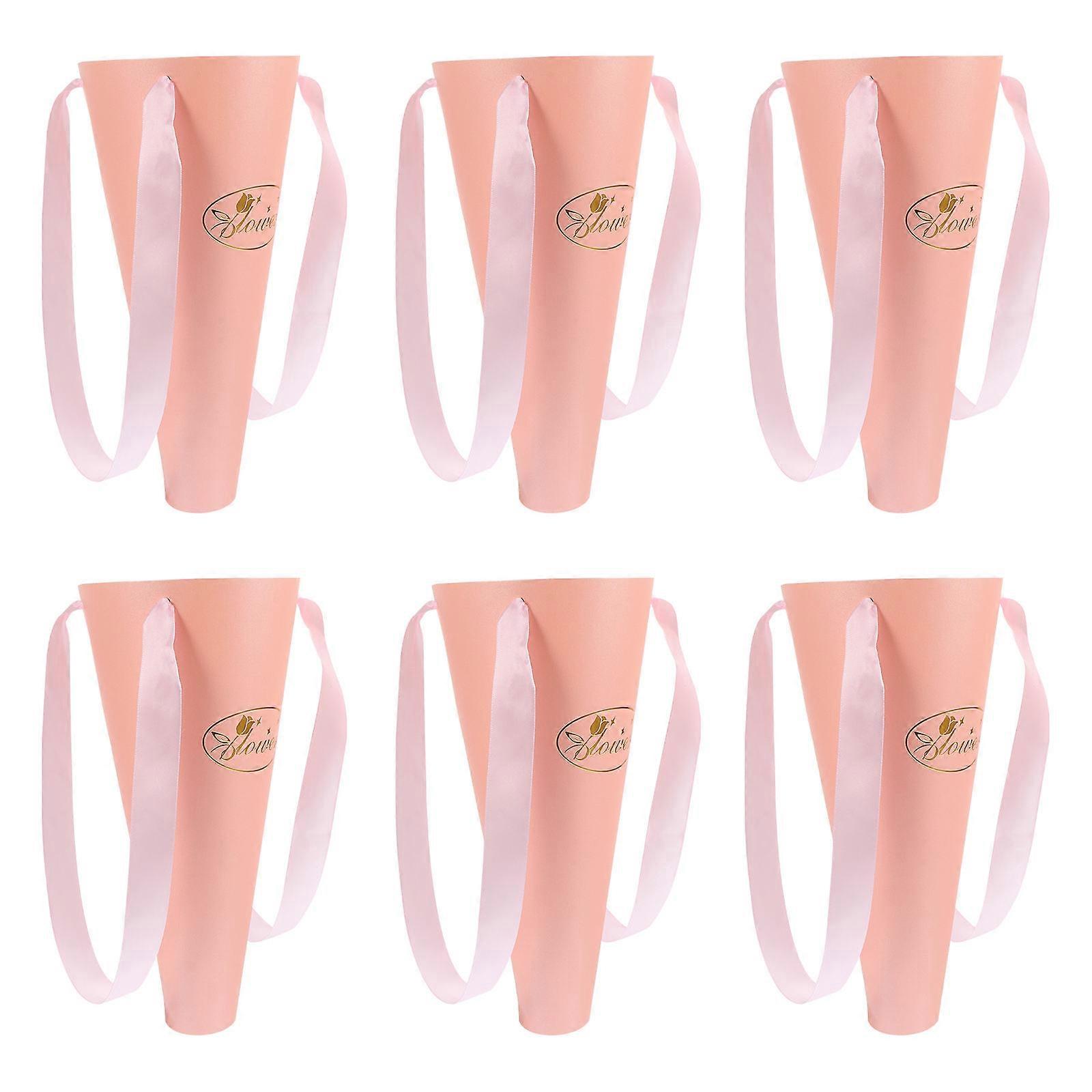 Flower Bouquet Bag Elegant Packaging Tool For Florists Pink Iridescent Paper Flower Packing 6Pcs