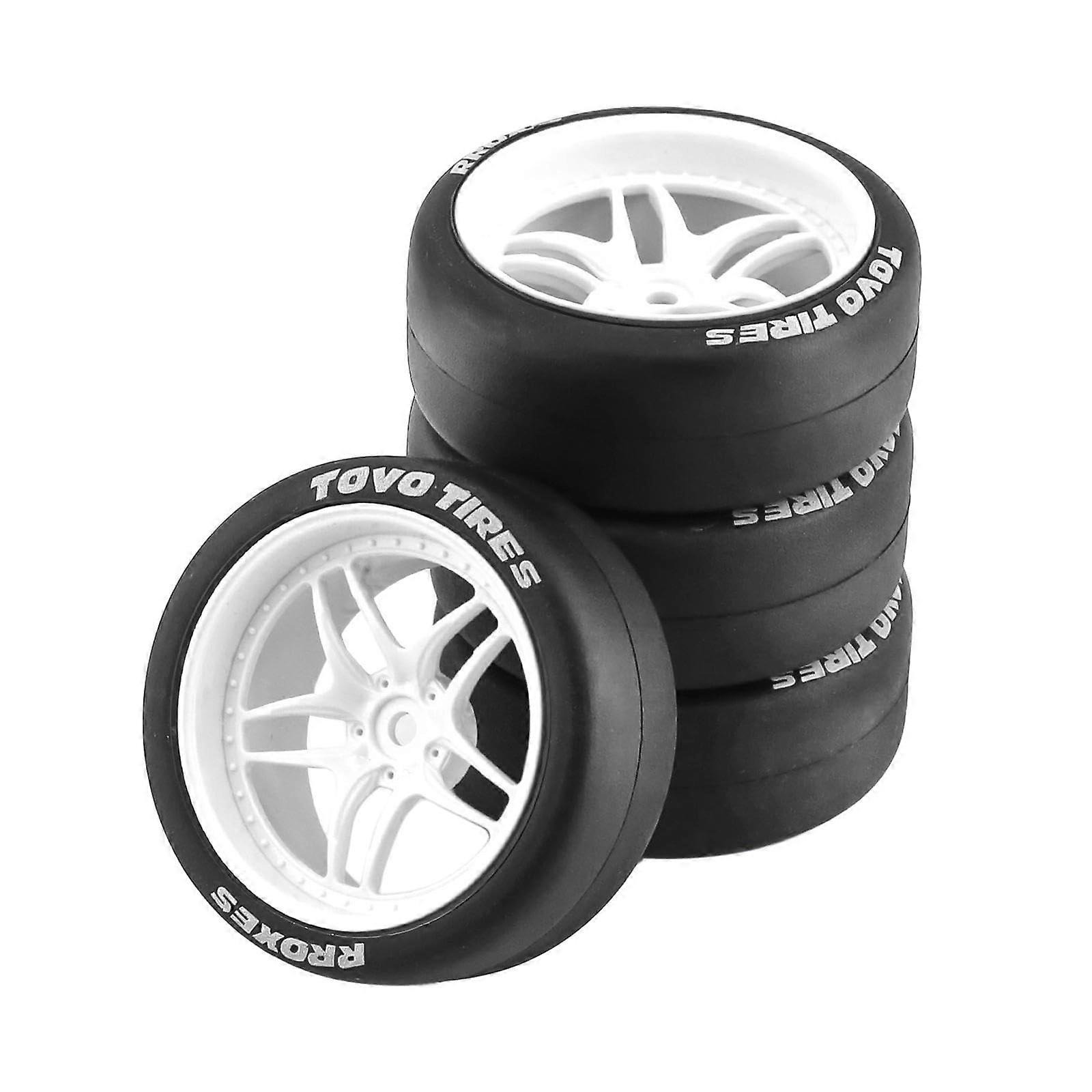 Rubber Drift Tyres Pack of 4, 12 mm Hub, Durable Wear-Resistant Replacement for TT02 1/10 Touring Car, White