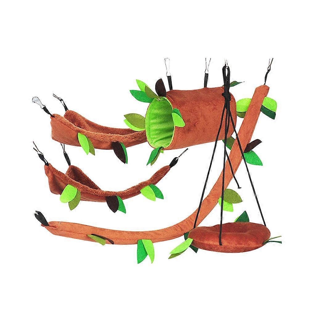 Small Animal Hammock Hanging Hamster Playing Swing Leaf Hanging Brown 14.5*9*9cm Exercise 5Pcs