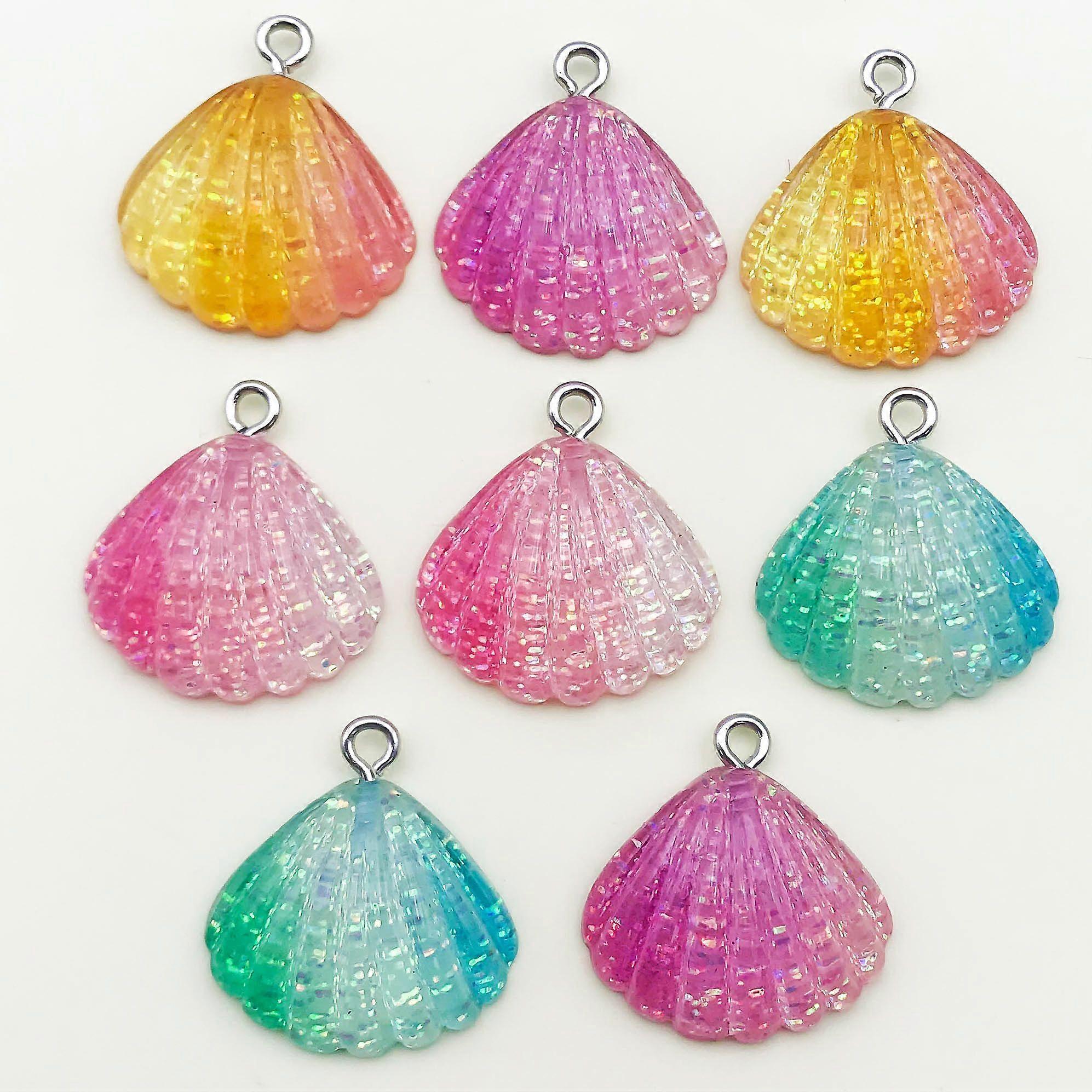 6/8Pcs Clear Resin Shell Charms with Sequins for DIY Jewelry