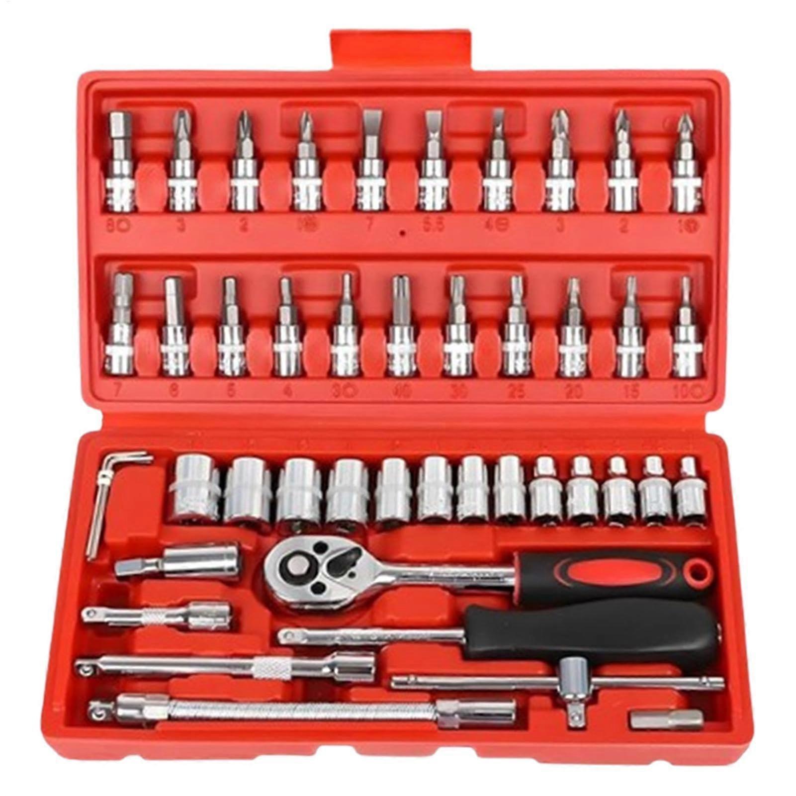 Mechanic Tool Set, 46Piece Kit for Mechanical Tools, Portable for Car and Home Use, Red